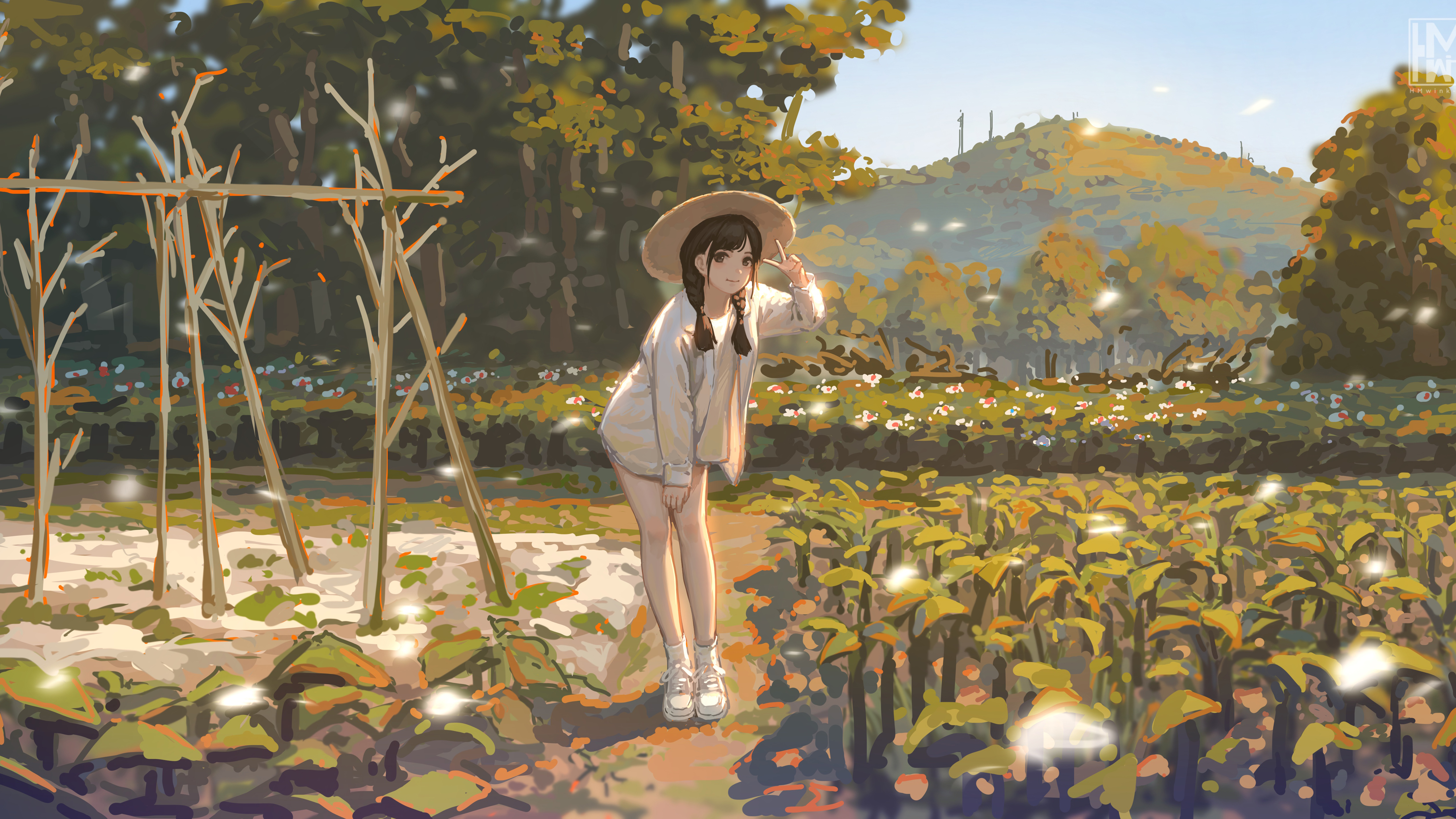 Anime Girl With Hat In Nature Background 4K 5K HD Anime Girl Wallpaper