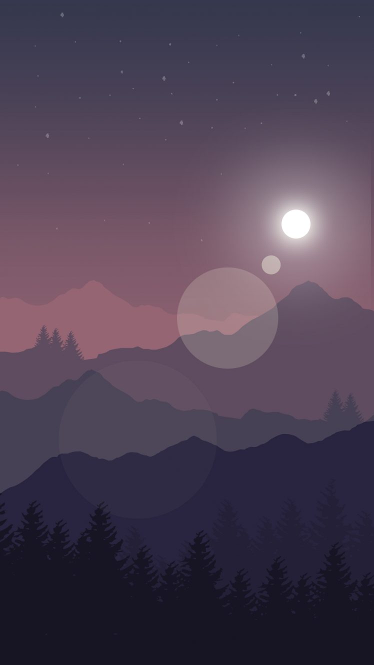 digital art, Nature, Mountains, Portrait display, Trees, Forest, Moon, Stars, Moonlight, Night, Minimalism, Circle Wallpaper HD / Desktop and Mobile Background