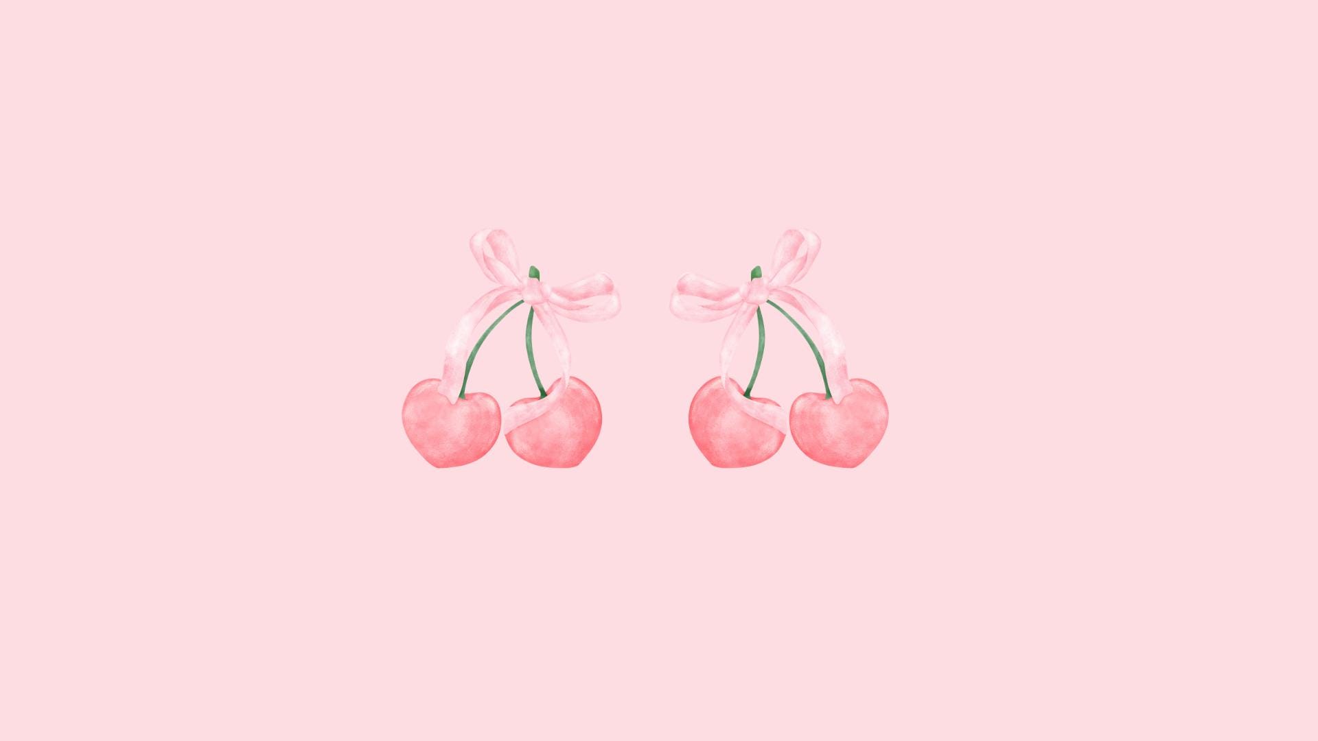 Cherries and Pink Bows Desktop Wallpaper