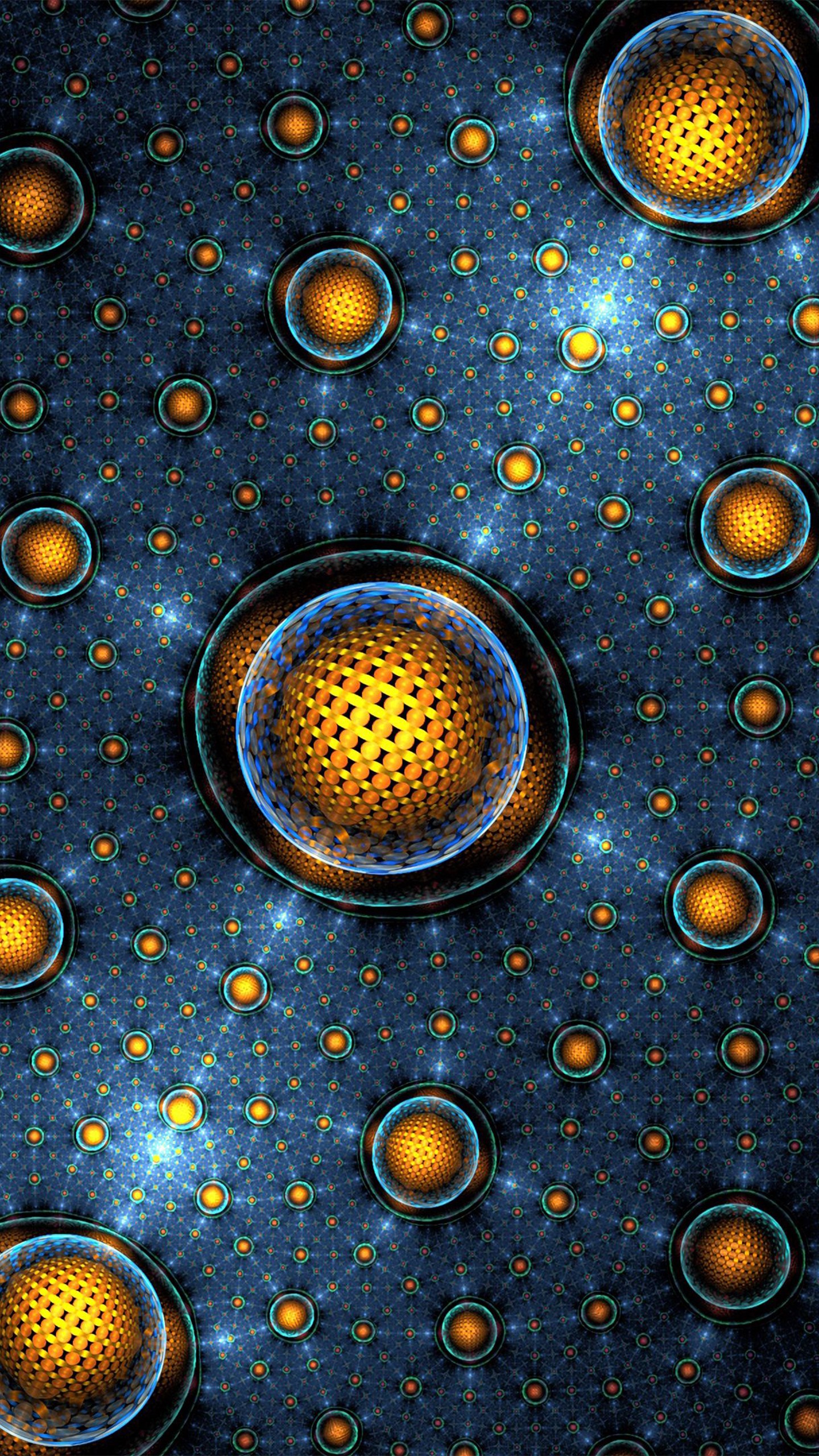 Blue Yellow Fractal Balls Spheres 4K HD Trippy Wallpaper