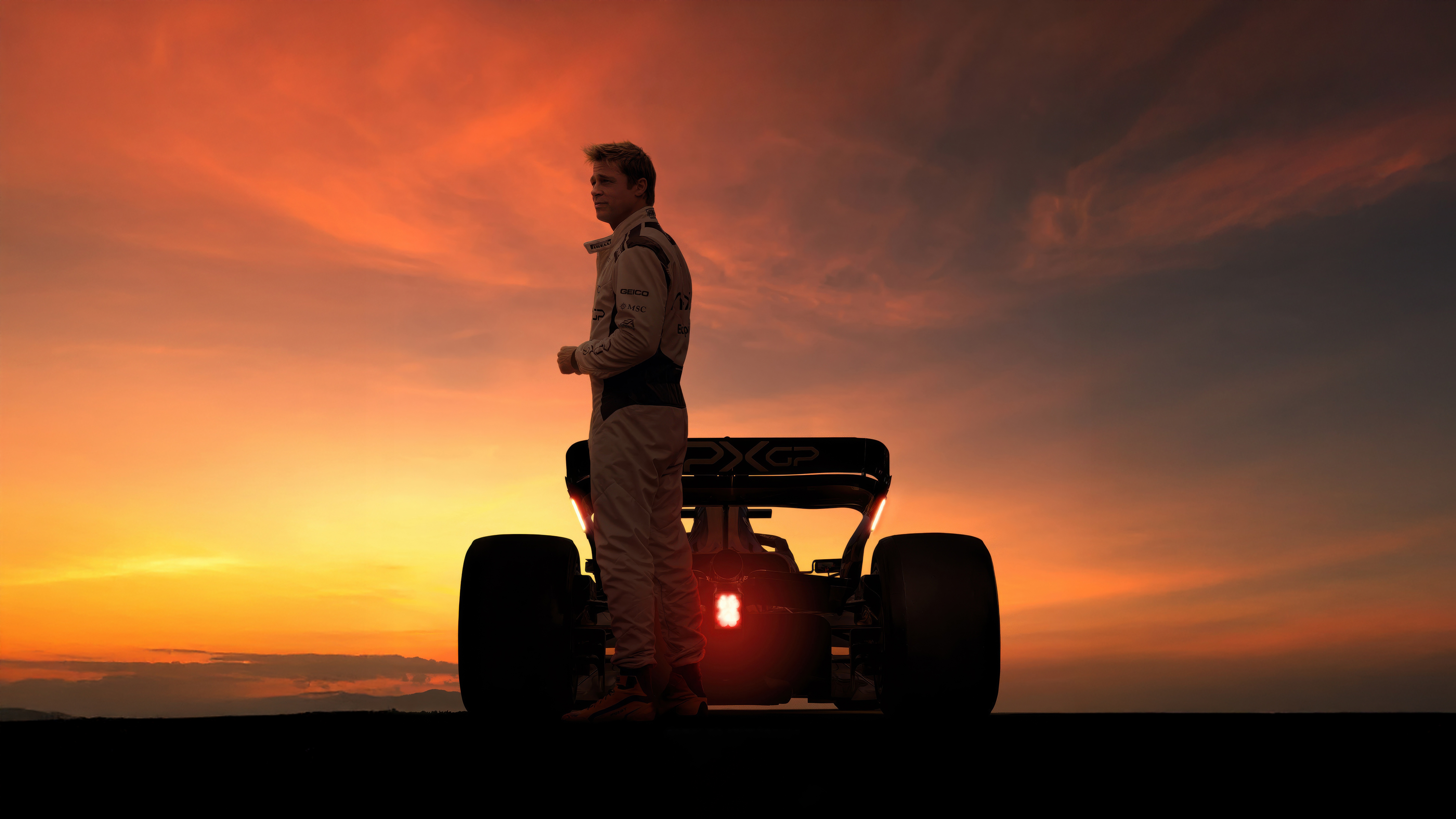 Wallpaper auto, the sky, sunset, race, sport, formula 1, Brad Pitt, Brad Pitt for mobile and desktop, section фильмы, resolution 7680x4320