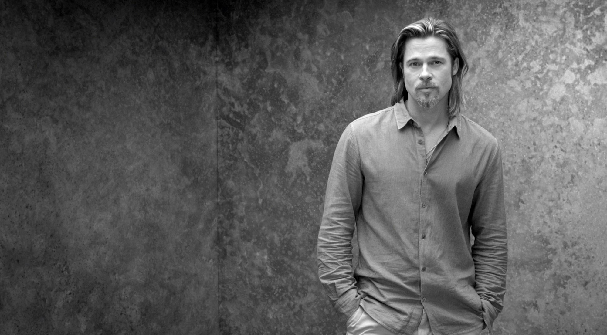 Desktop wallpaper: Brad Pitt, Actor, Celebrity, Black & White, Long Hair 4K free download for PC. 927561