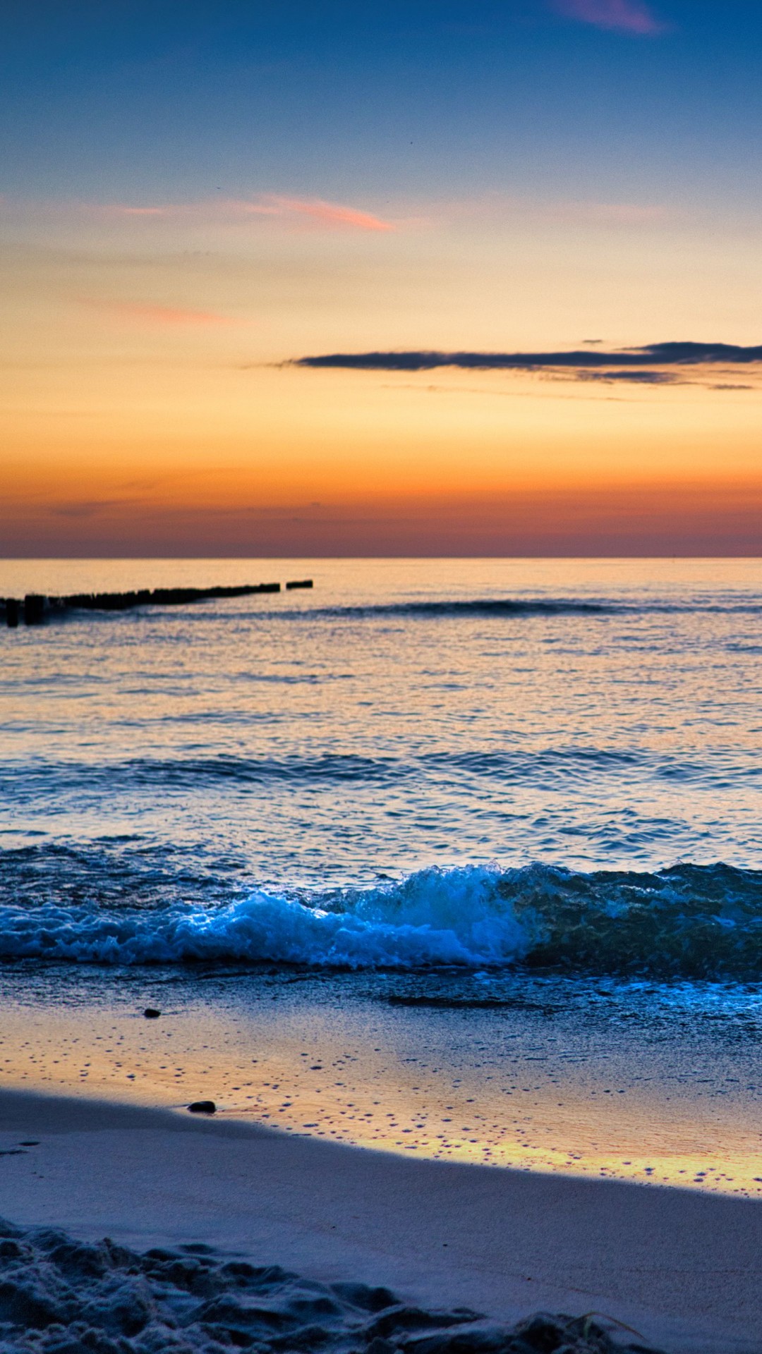 Sea Waves Beach Sand Coast Sky Sunset Nature Wallpaper Silhouette Background 4K HD Nature Wallpaper