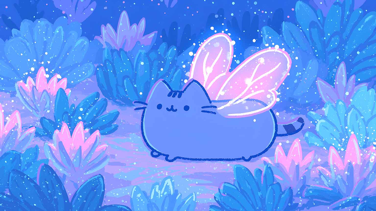 Pusheen Fairy Wings Glowing Magic Forest Desktop Wallpaper