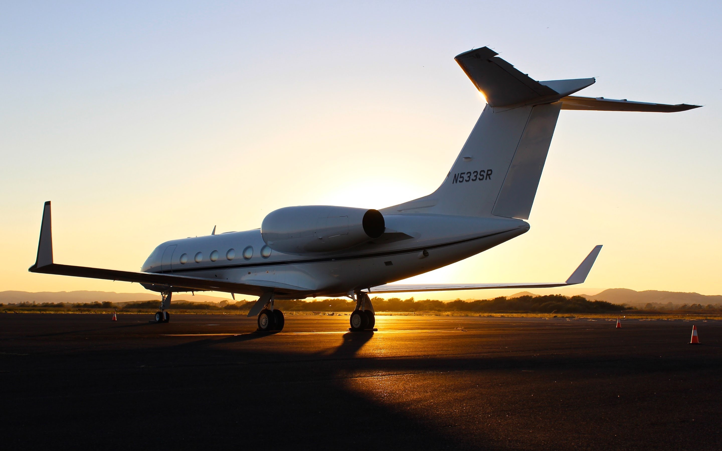 Wallpaper sunset, the plane, runway, Gulfstream G450, business aviation for mobile and desktop, section авиация, resolution 2880x1800
