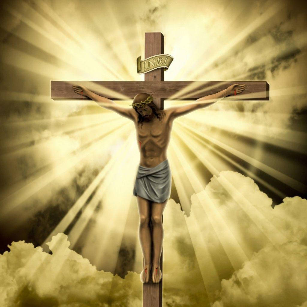 Download Jesus On Cross Artwork With Yellow Light Wallpaper