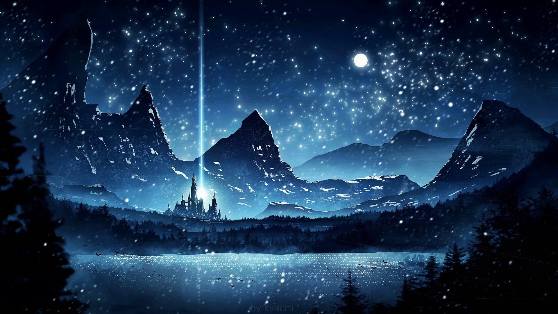 Starlit Mountain Lake Fantasy HD Wallpaper by Michal Kváč