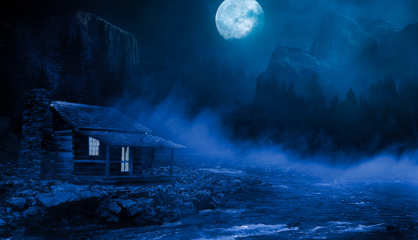 House Night Full Moon Fantasy Lake Flowing On Side 5k Laptop HD , HD 4k Wallpaper, Image, Background, Photos and Picture