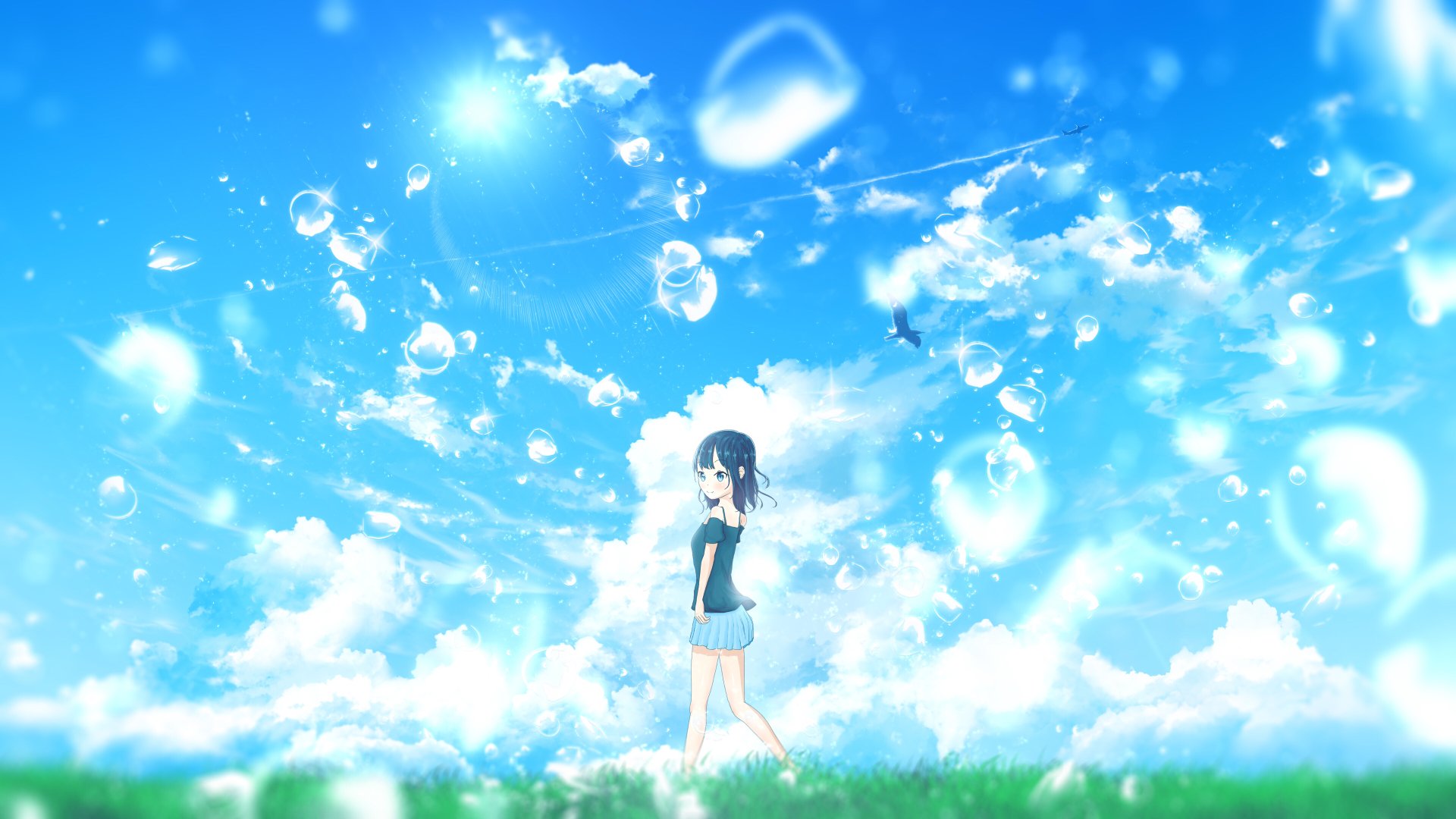Download Cloud Black Hair Water Drop Sky Summer Anime Original Sky Anime Anime Summer 4k Ultra
