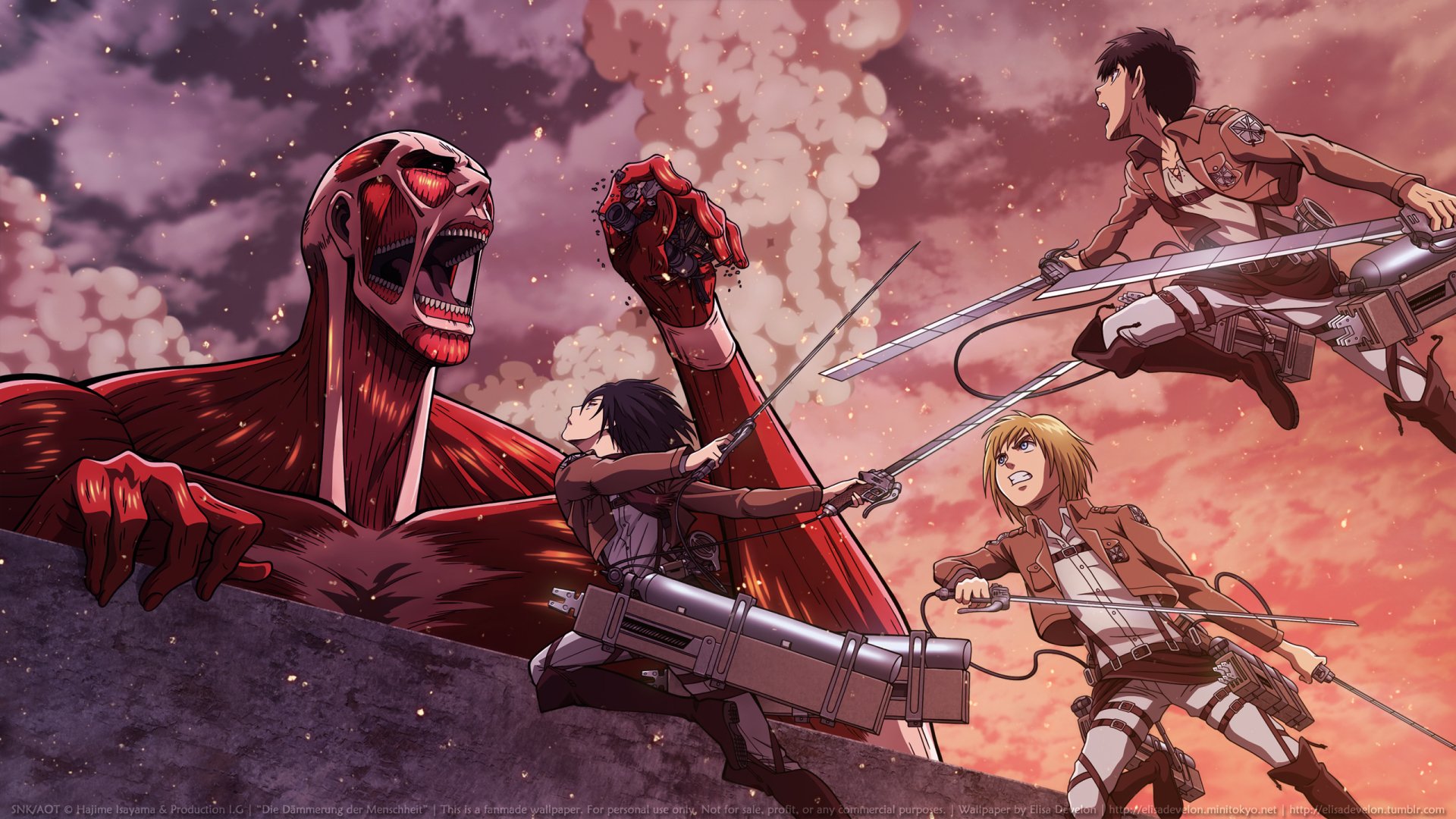 Attack on Titan HD Wallpaper: Eren, Mikasa, Armin in Action