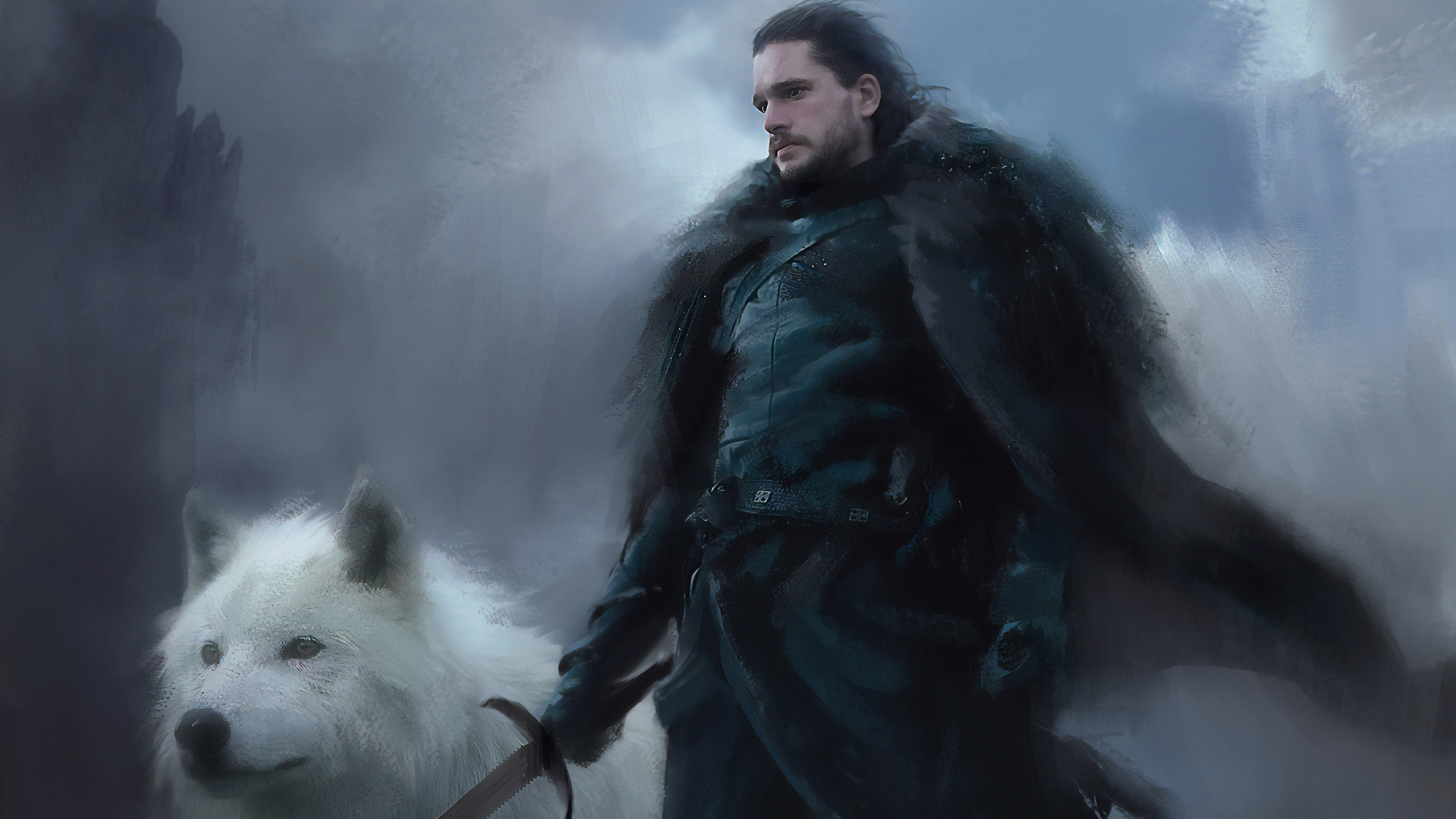 Game Of Thrones Jon Snow Sword Dog 4K HD Wallpaper