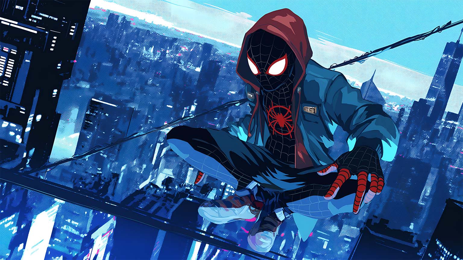 Miles Morales Spider Man City Perch Glitch Desktop Wallpaper 4K