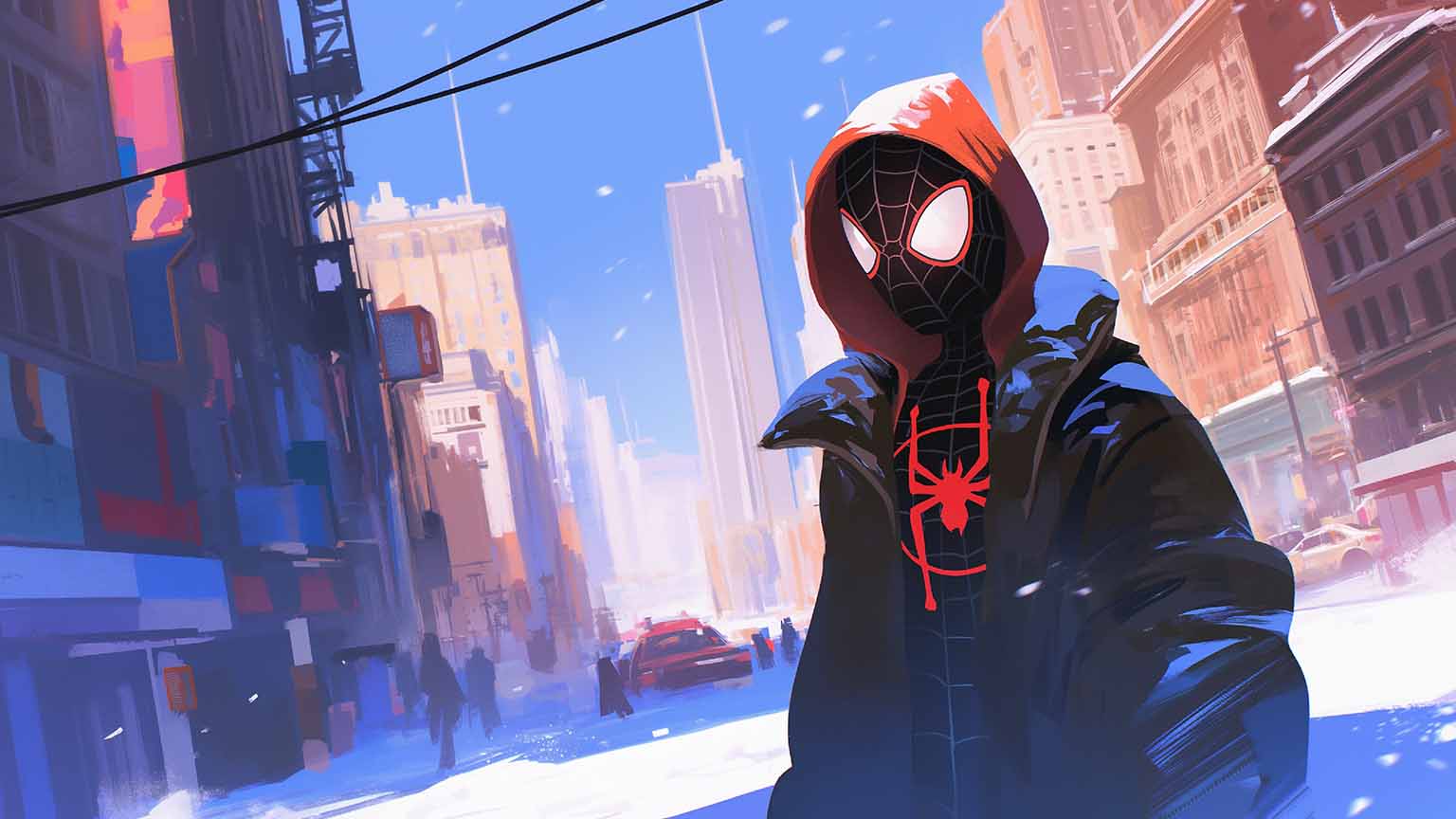 Free Spider Man Miles Morales In City Street Desktop Wallpaper