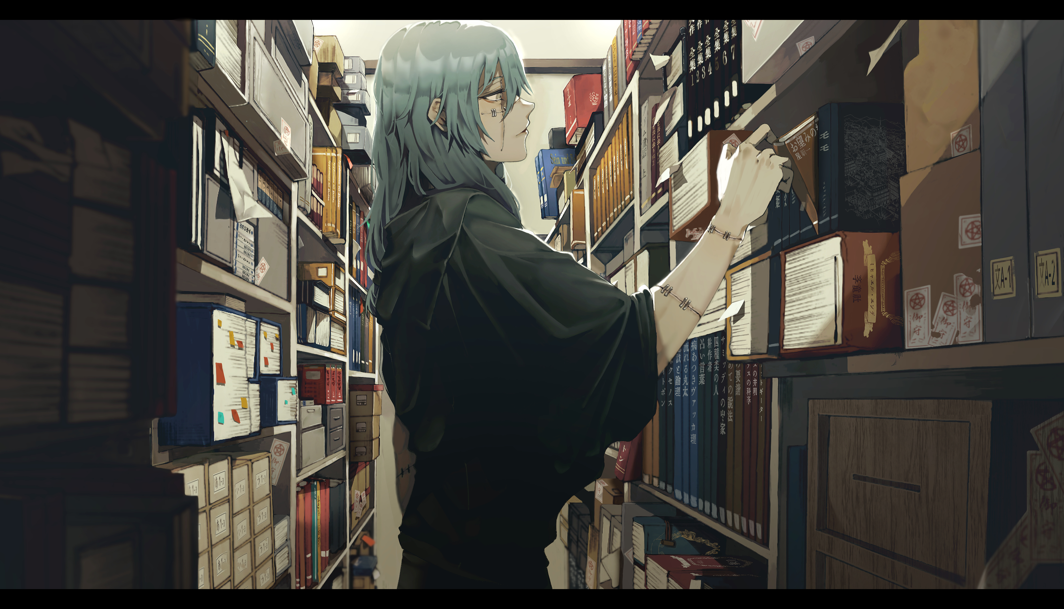 Mahito in the Library Kaisen HD Wallpaper by 新井/∀ir