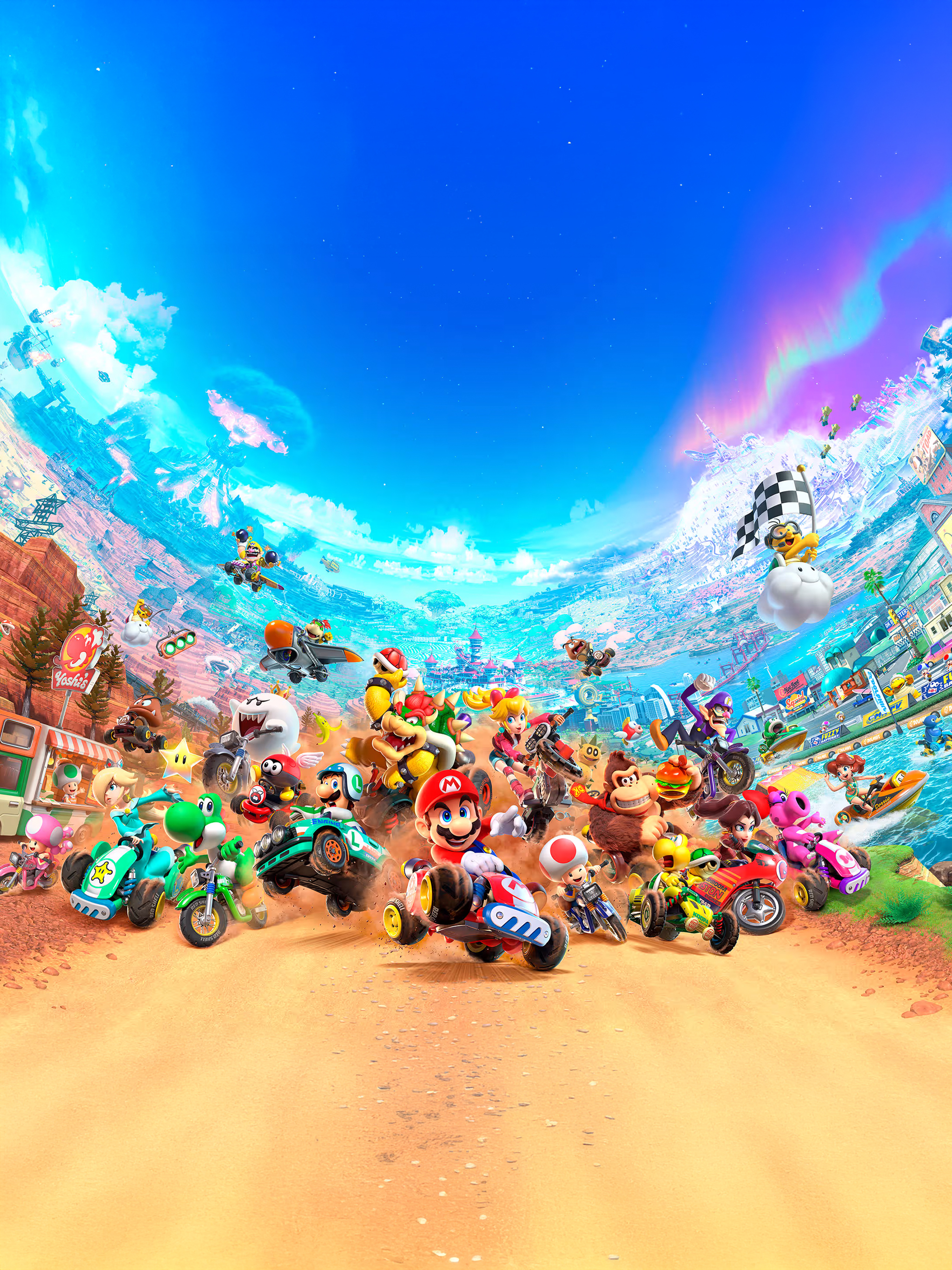 Mario Kart World Artwork Wallpaper with Monocle