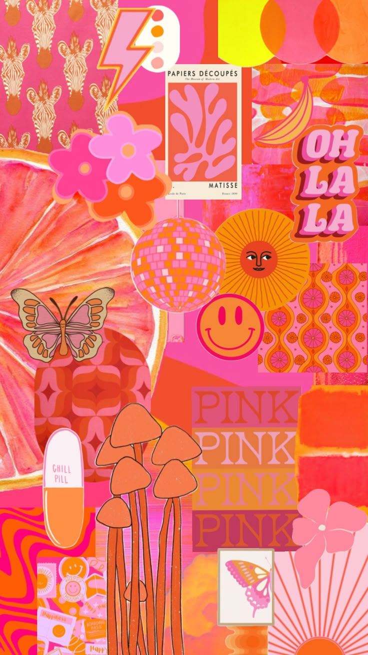 Bright and Preppy Pink Collage Wallpaper