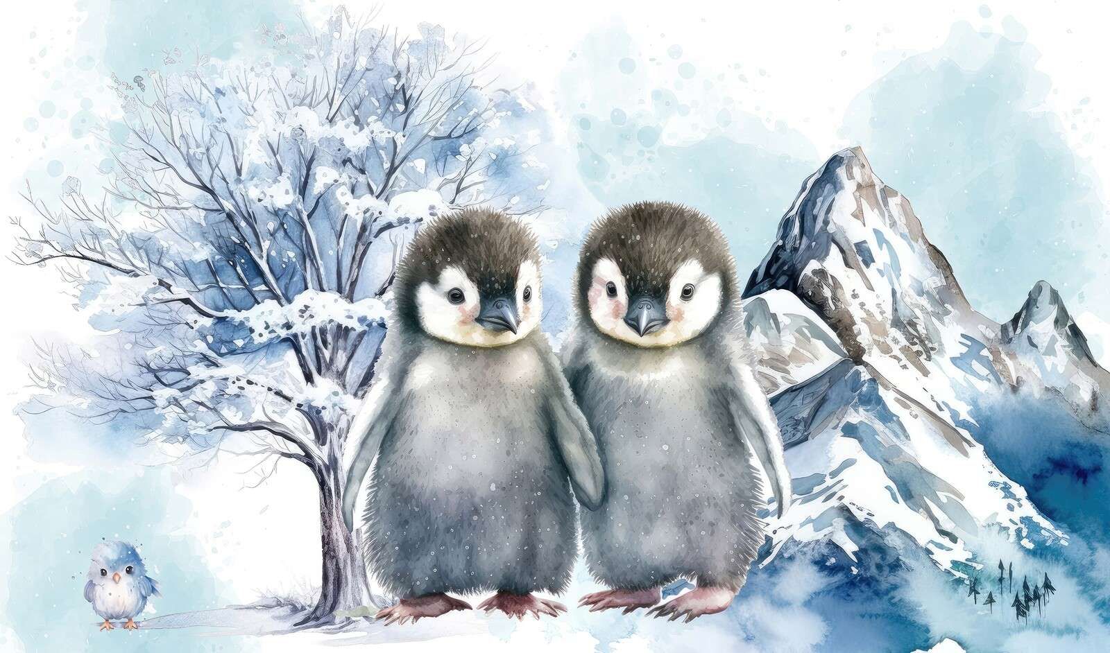 Wallpaper Mural penguins in winter landscape