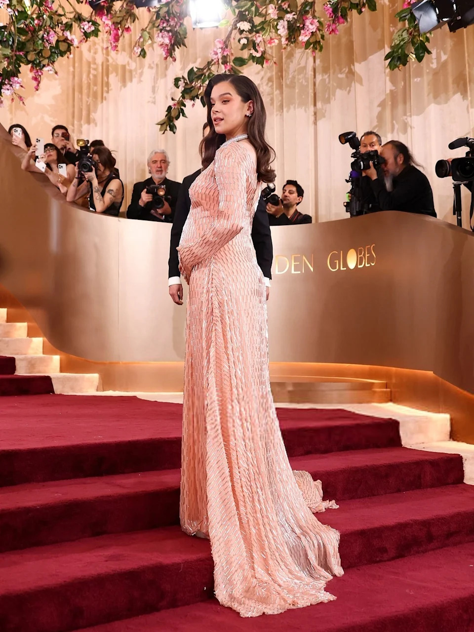 Hailee Steinfeld Stuns in Metallic Gown, Shows Off Baby Bump at Hollywood's Biggest Night