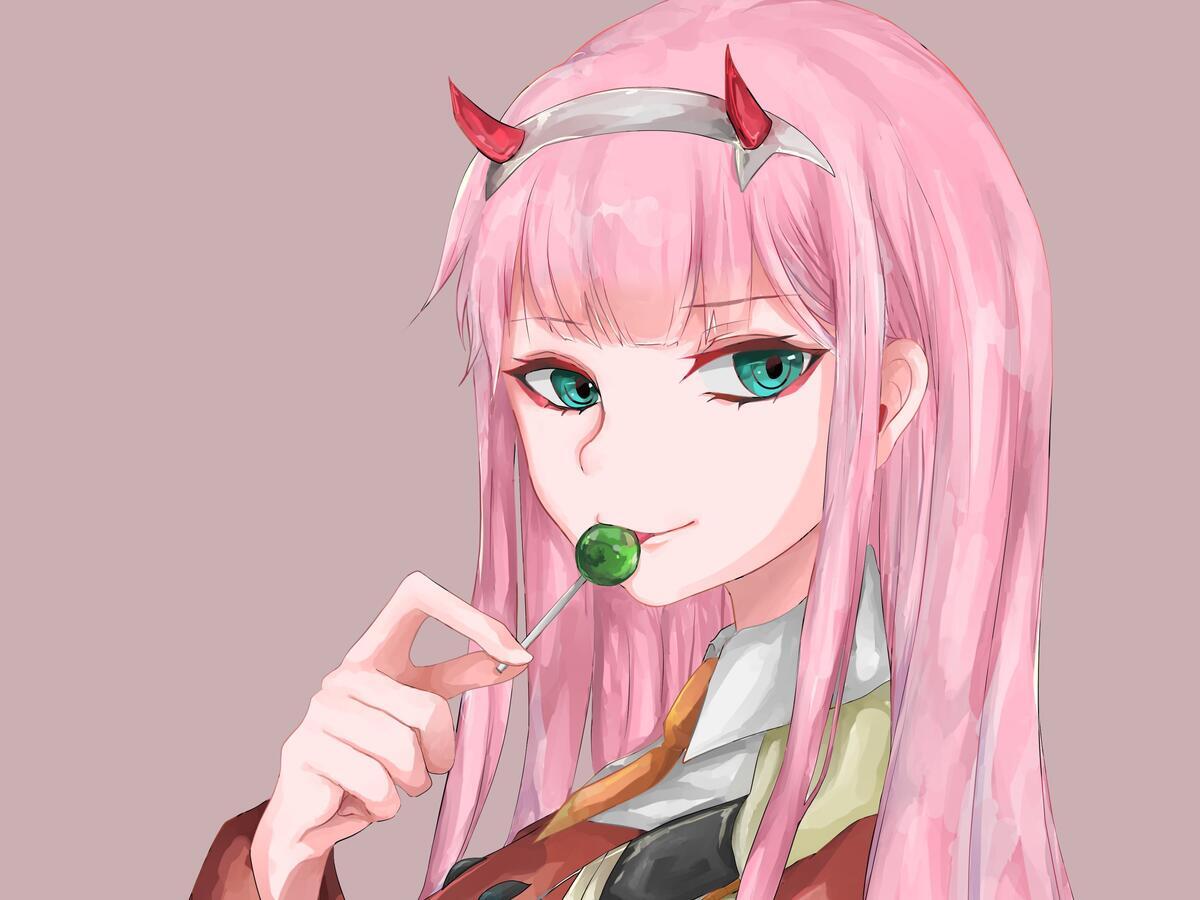 Wallpaper Darling in the Franxx pink hair horns green eyes an anime from uaha image and screensavers