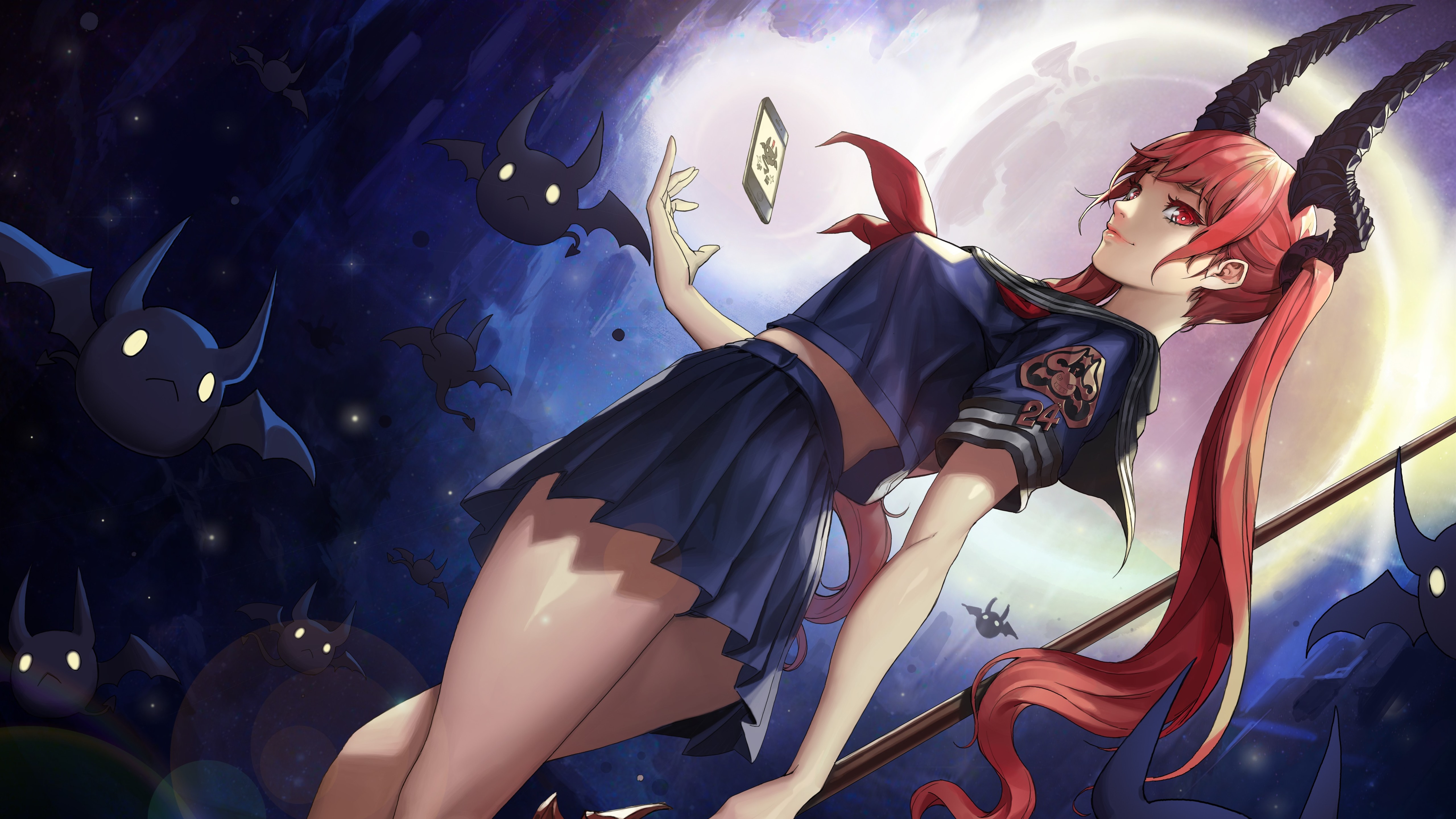 Wallpaper Pink hair anime girl, horns 5120x2880 UHD 5K Picture, Image