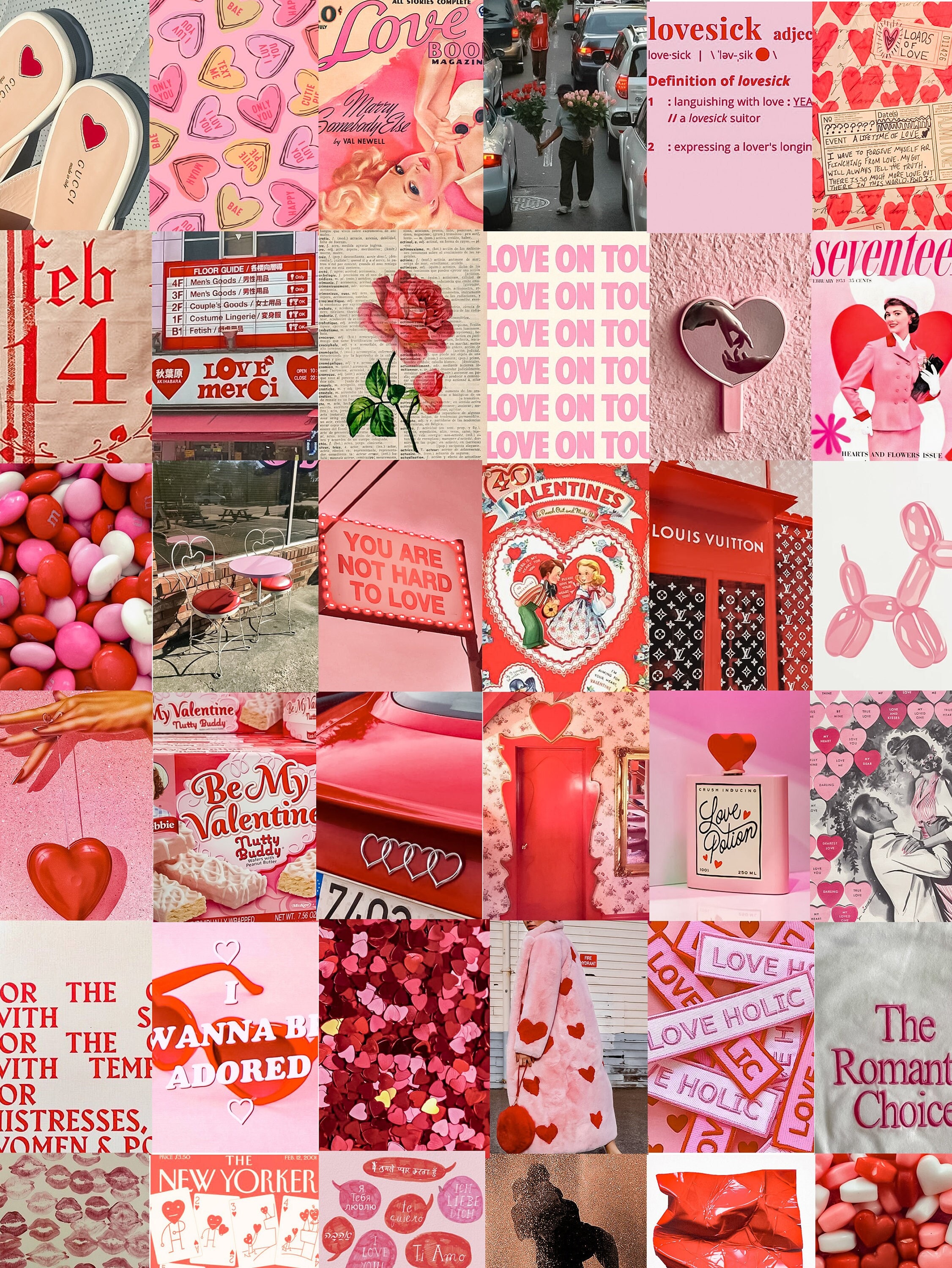 Red Valentine's Day Wall Collage Kit, Lovecore Aesthetic Background, Room Decor Aesthetic Poster, Pink Backdrop