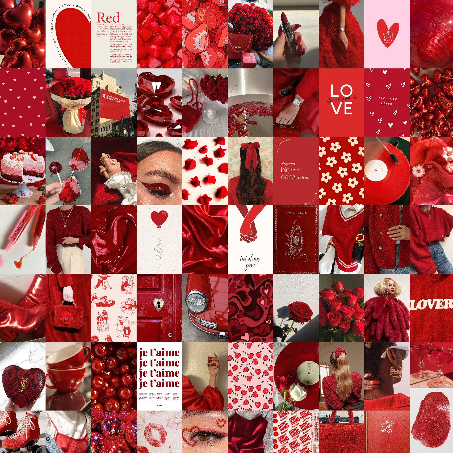 70PCS Red Aesthetic Wall Collage Kit, Valentine Photo Collage, DIGITAL College Kit, Aesthetic Room Decor