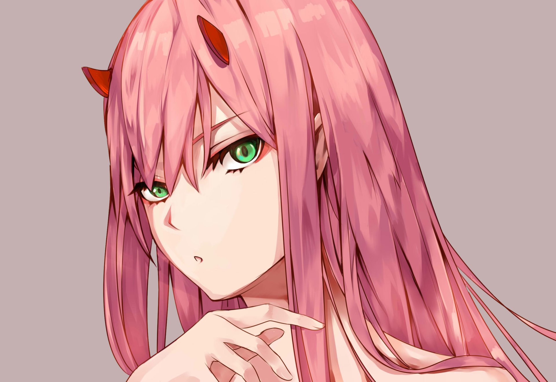Zero Two HD Wallpaper: Enigmatic Pink Haired Beauty
