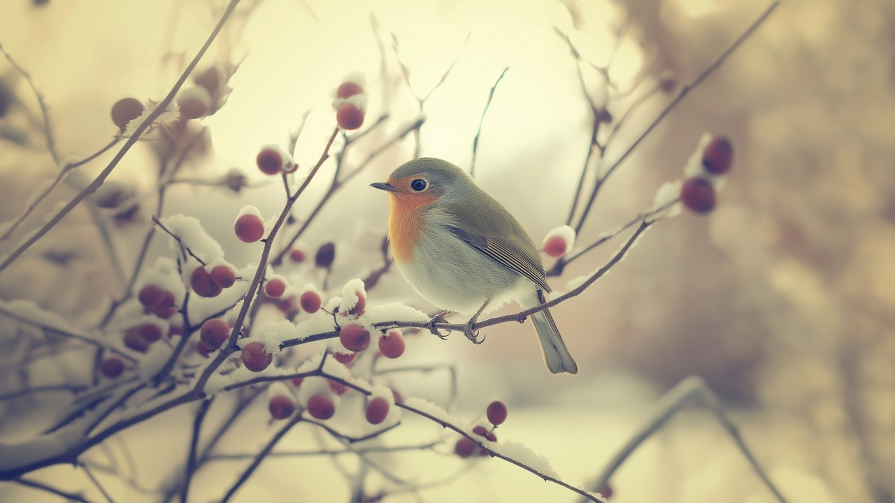 Bird Wallpaper 4K Covered, Winter