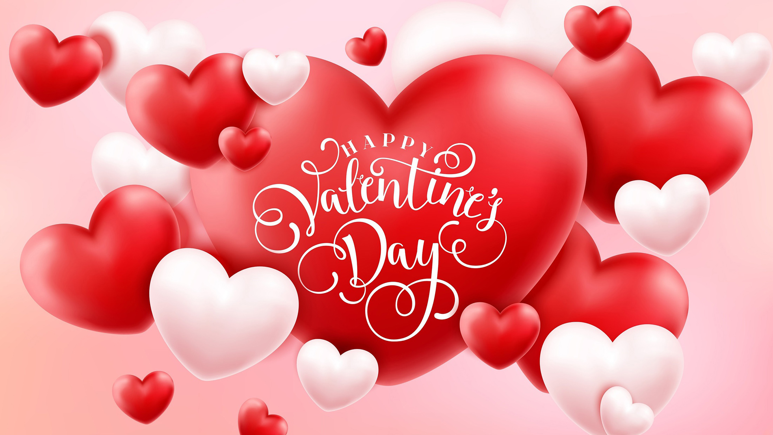 Happy Valentine's Day Word With Red Pink Hearts HD Valentine Wallpaper