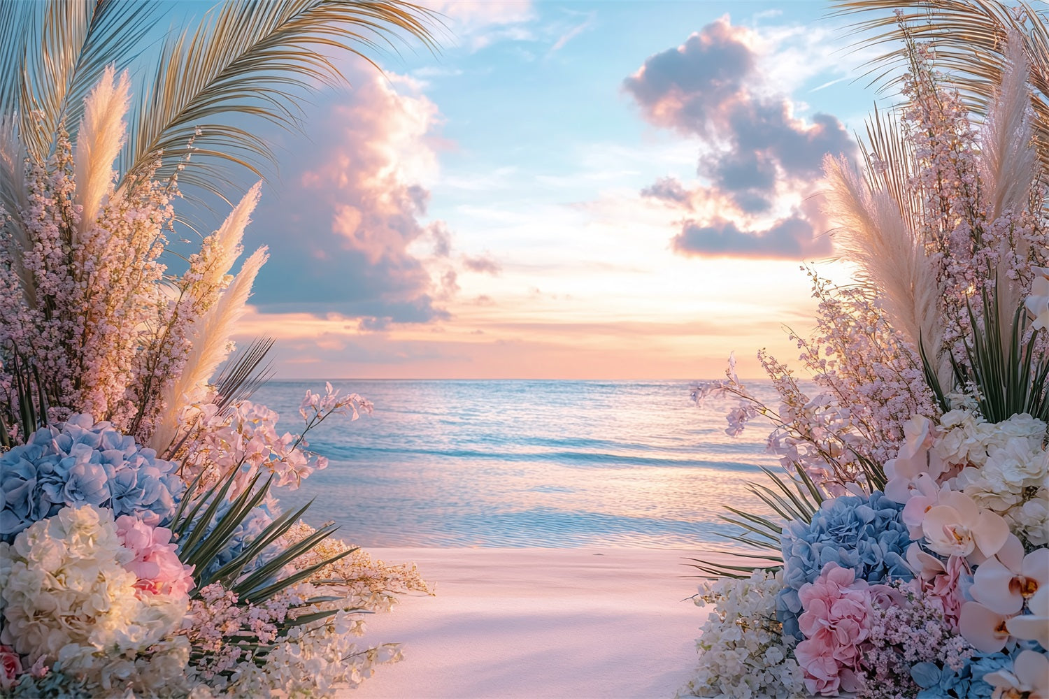 Dreamy Boho Beach Sunset Flowers Backdrop BRP10 73