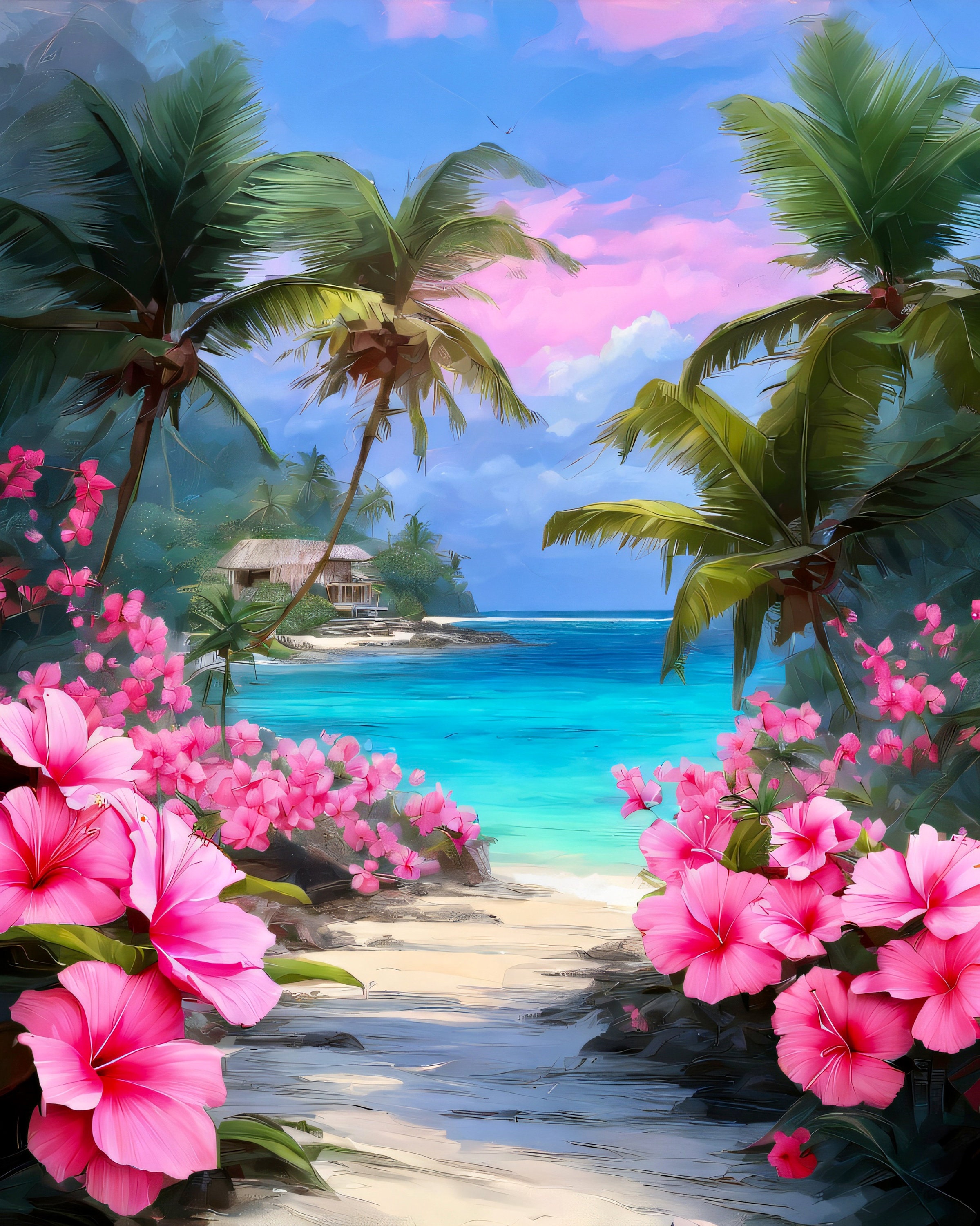 Colorful Tropical Beach, 8k Background, Digital Download for Canvas, Poster, Wallpaper and Screens