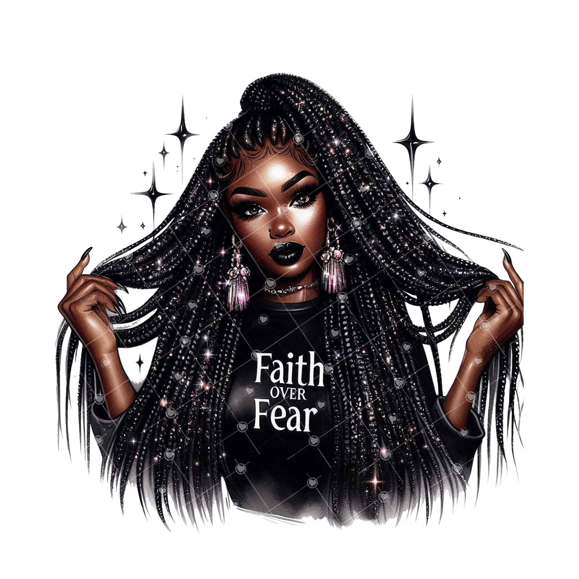 Faith Over Fear Clipart, Black Woman Faith Sublimation File, Black Girl Image, Christian Faith Glam Sublimation PNG, Tshirt Mugs Tumblers