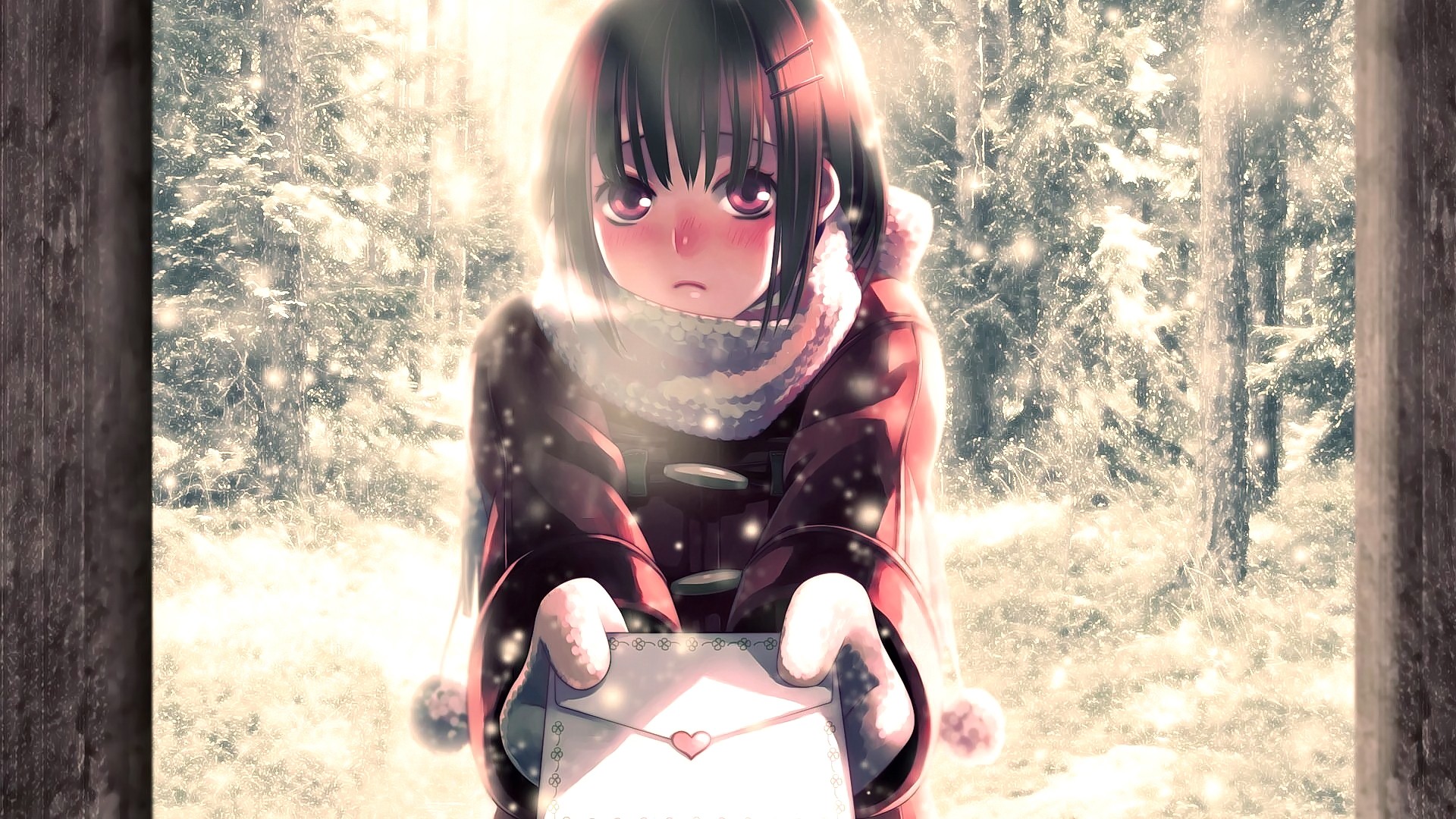 Snowy Anime Girl HD Wallpaper: A Winter's Embrace
