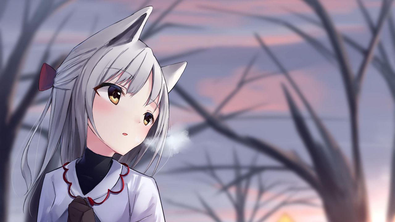 Wallpaper girl, neko, ears, winter, cold, anime hd, picture, image