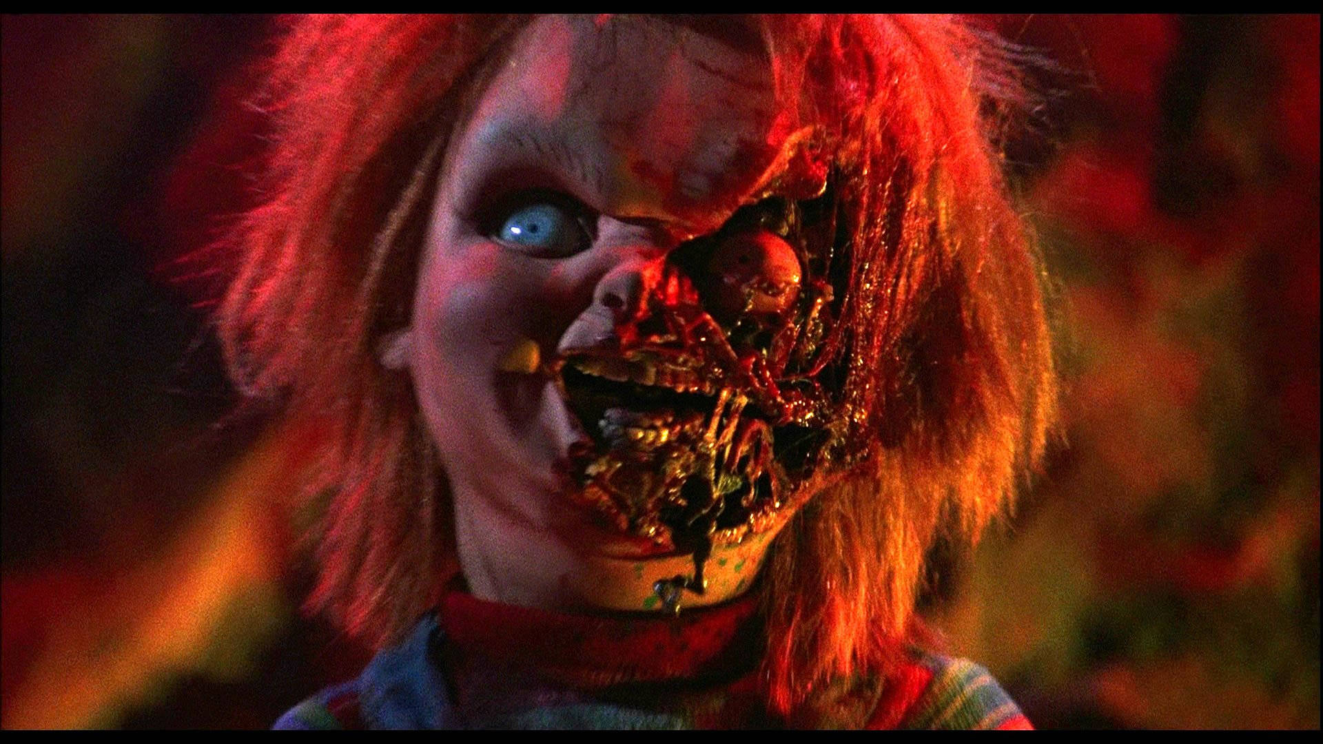 Download Child's Play Skinned Face Chucky Wallpaper
