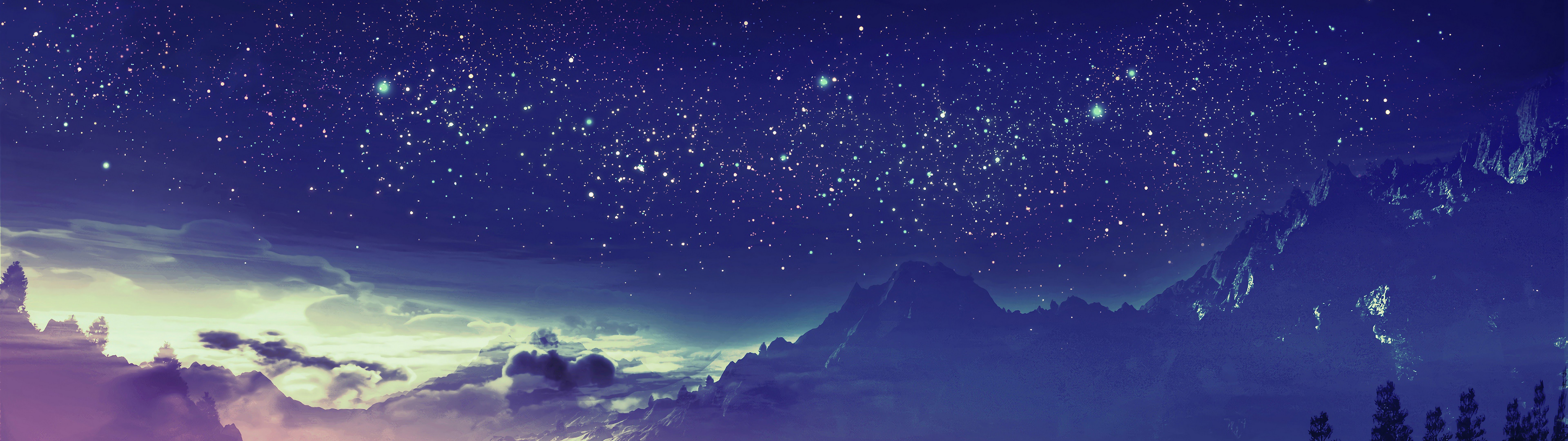 Mountain Night Scenery Stars Landscape Anime 4K Wallpaper HD