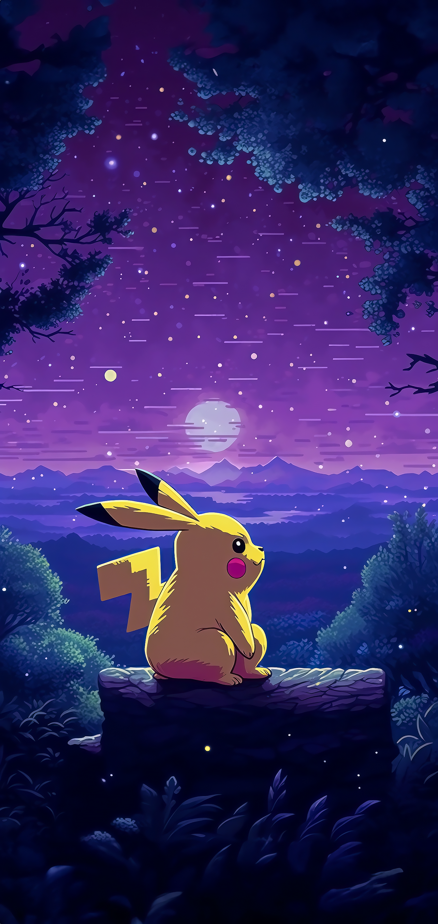 Wallpaper Pikachu, Atmosphere, Purple, Nature, Cartoon, Background Free Image