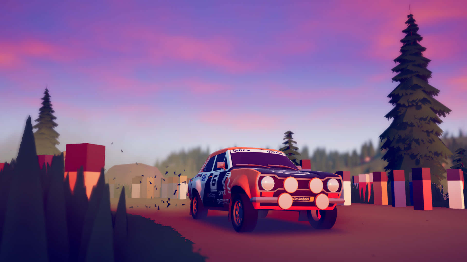 Download A Cartoon Car Driving Down A Road Wallpaper