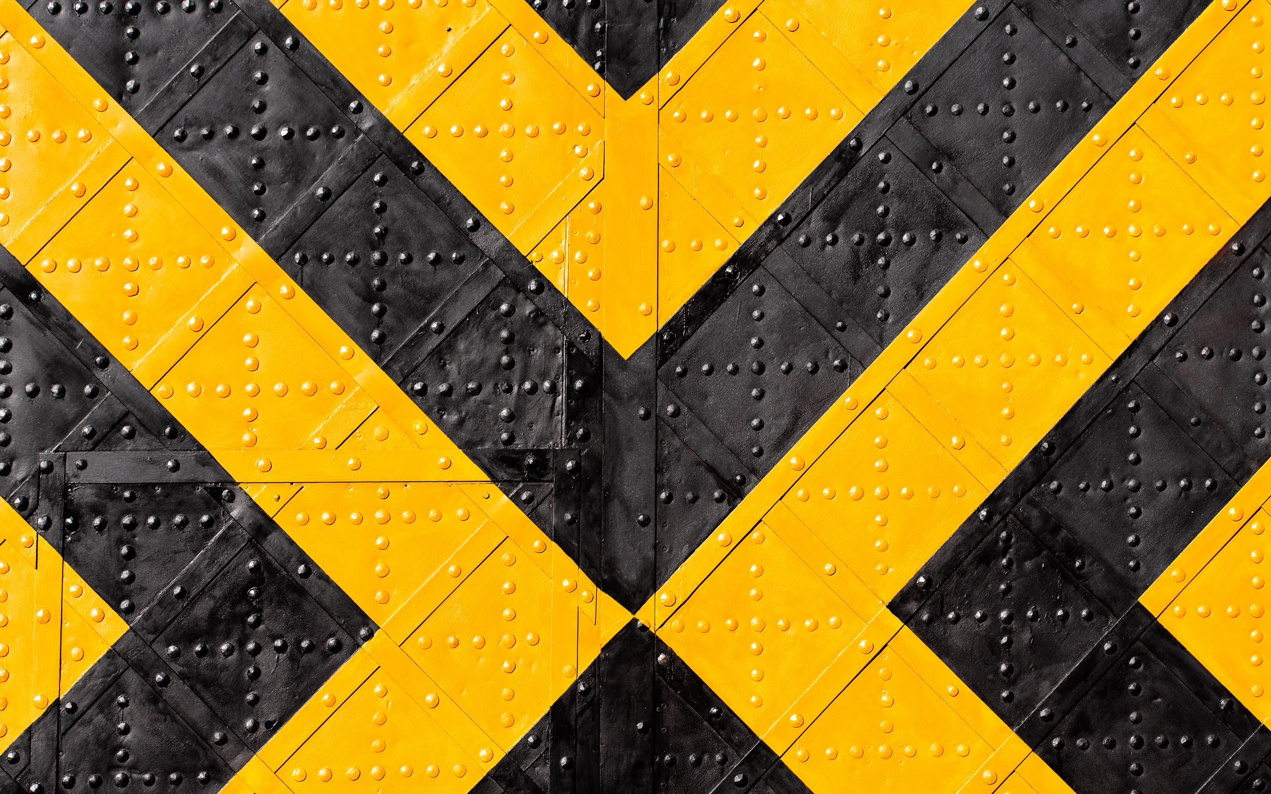 Download wallpaper 2560x1600 iron, marking, stripes, yellow, black, rivets, surface widescreen 16:10 HD background