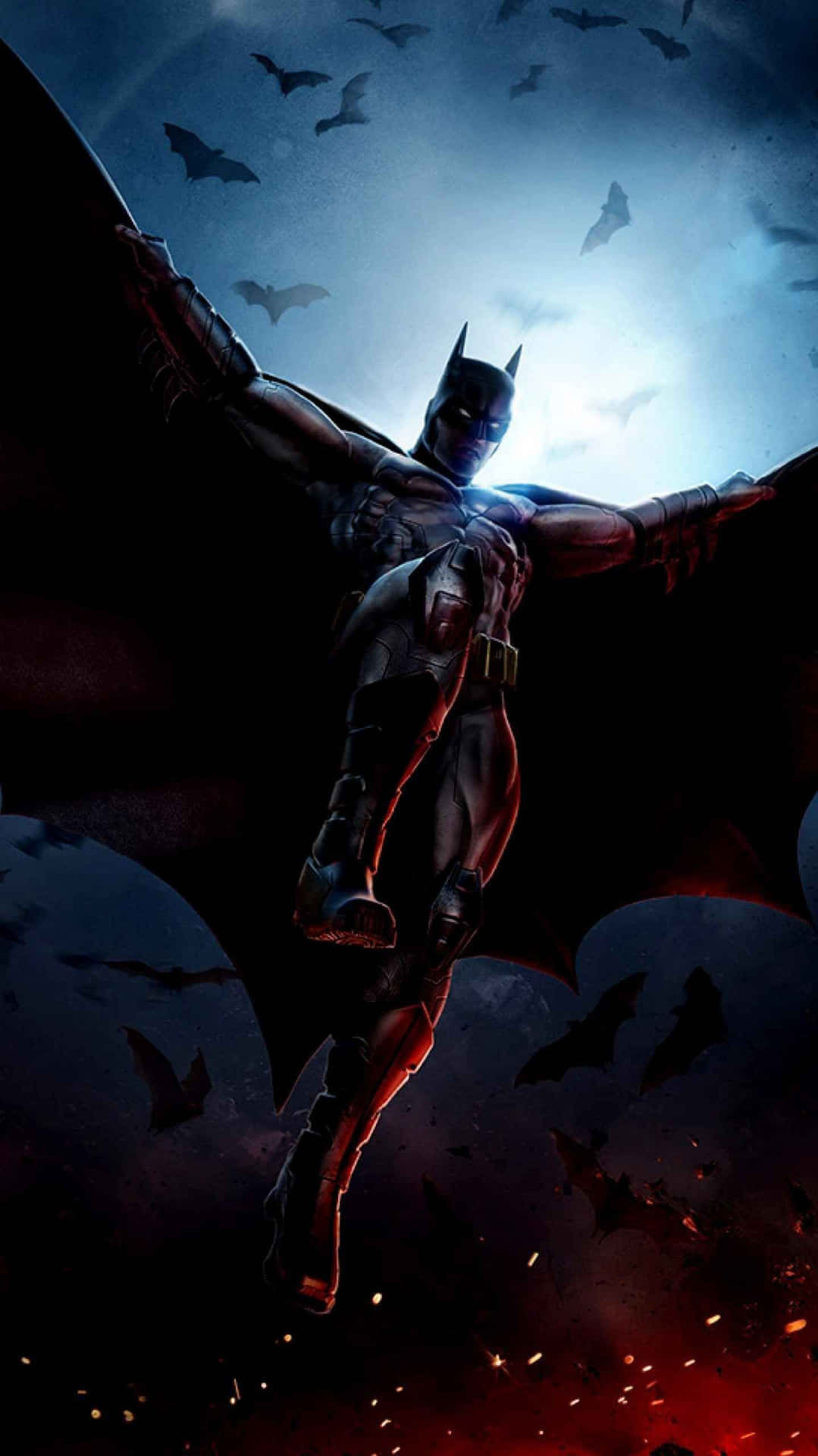 Download Cool Batman Fly With Bats Mobile Wallpaper
