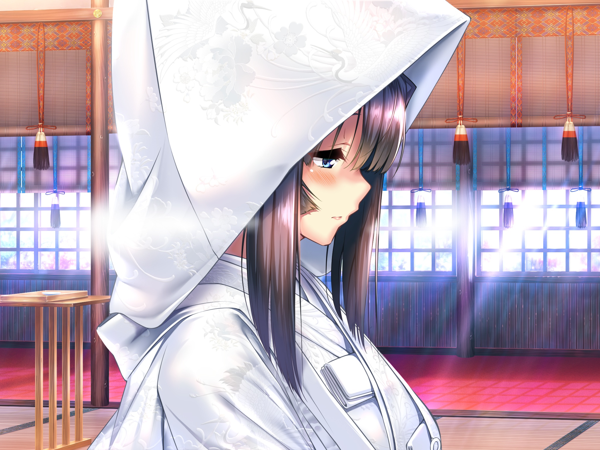 Wallpaper hood, temple, profile, kimono, the bride, art, visual novel, Amakano for mobile and desktop, section прочее, resolution 2048x1536