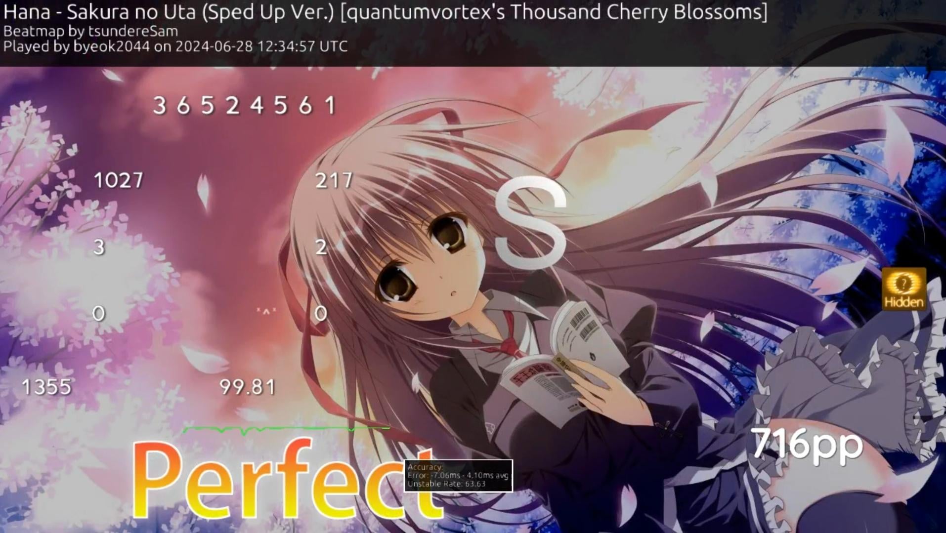 byeok2044. Hana no Uta (Sped Up Ver.) [quantumvortex's Thousand Cherry Blossoms] (tsundereSam, 7.88*) +HD 99.81% FC