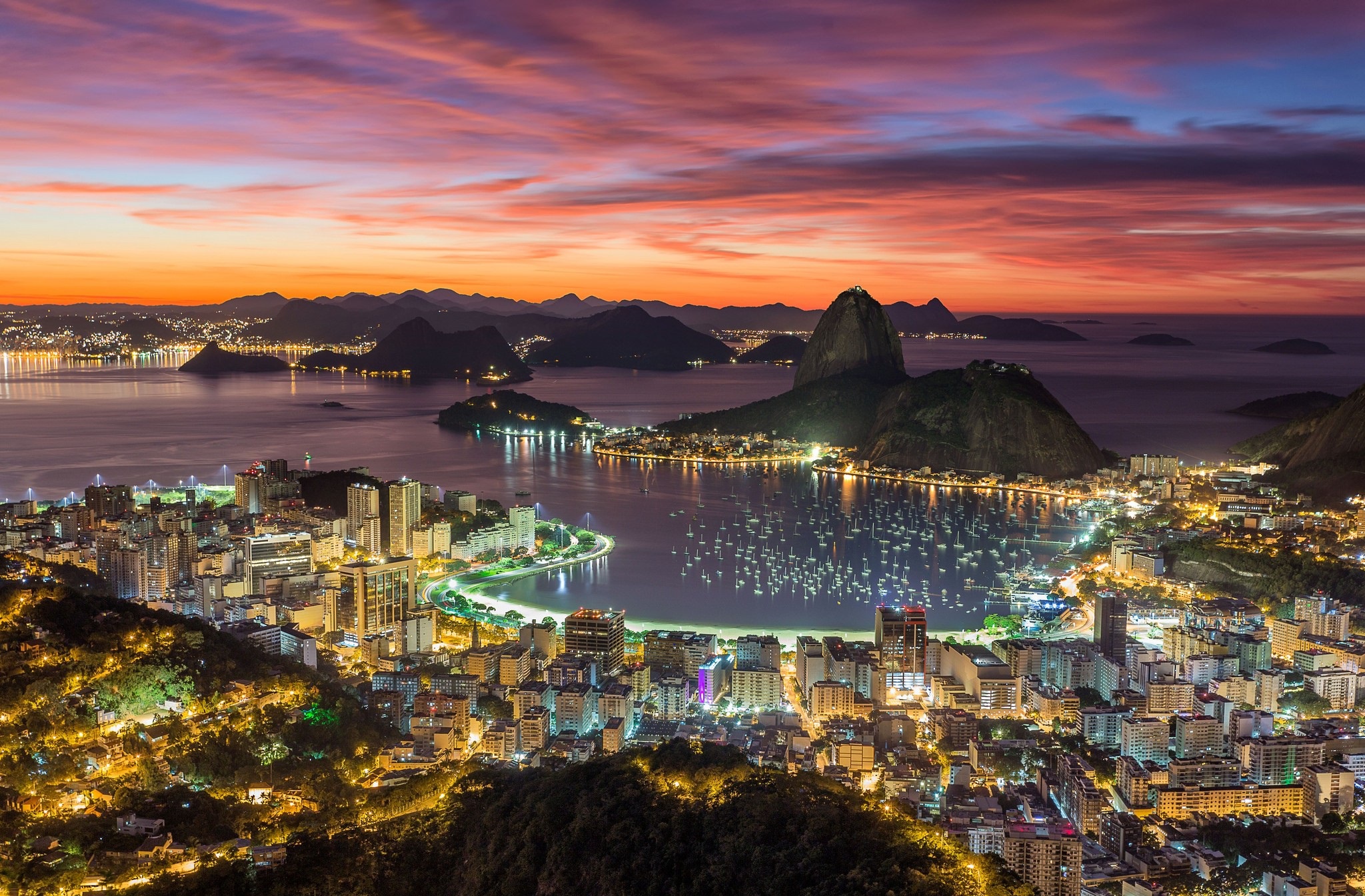 Wallpaper lights, panorama, Brazil, the view from the top, Rio de Janeiro, Rio de Janeiro for mobile and desktop, section город, resolution 2048x1344