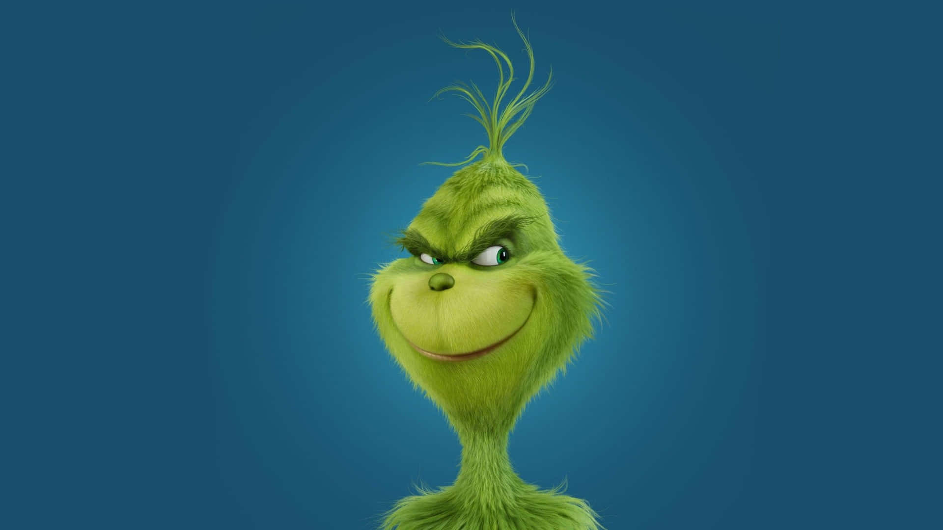 Download The Grinch Is Smiling In Front Of A Blue Background