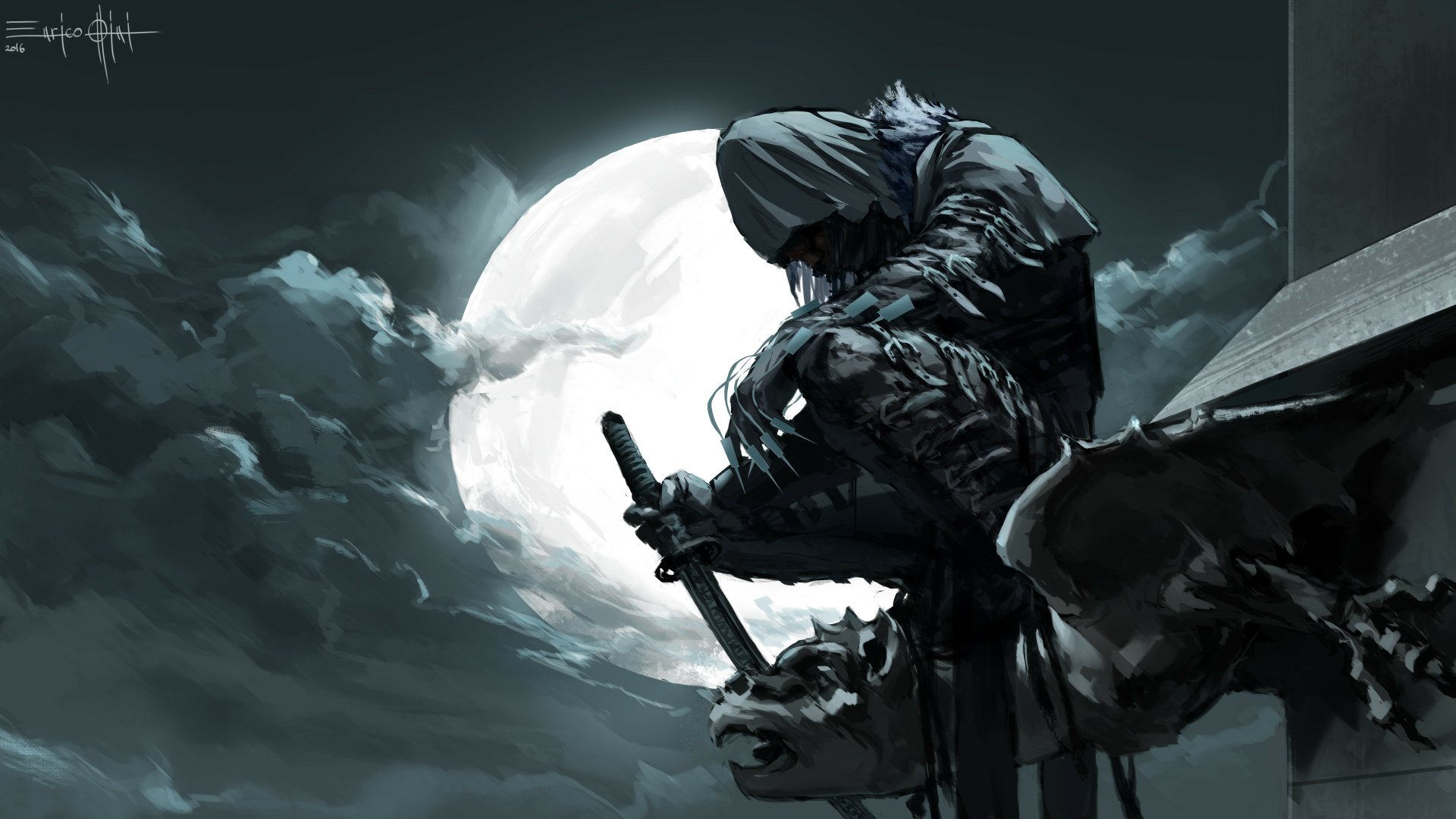 Moonlit Ninja: 4K Ultra HD Fantasy Warrior Wallpaper