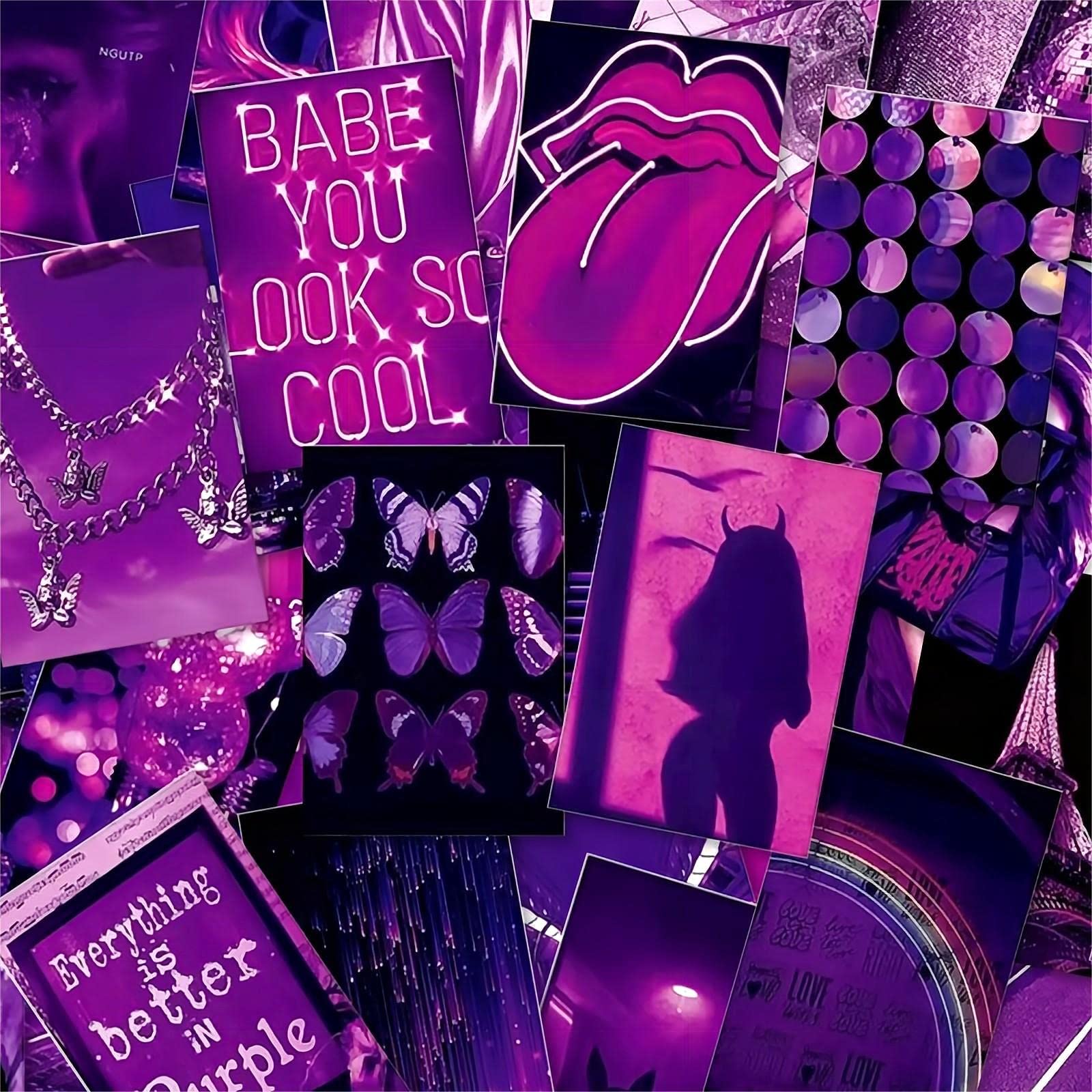 PCS Wall Collage Kit Aesthetic Picture, Purple Neon Room Decor for Bedroom Aesthetic, Posters for Room Aesthetic, Dorm Photo Wall Decor for Teen Girls, VSCO Girl Bedroom Decor 4x6
