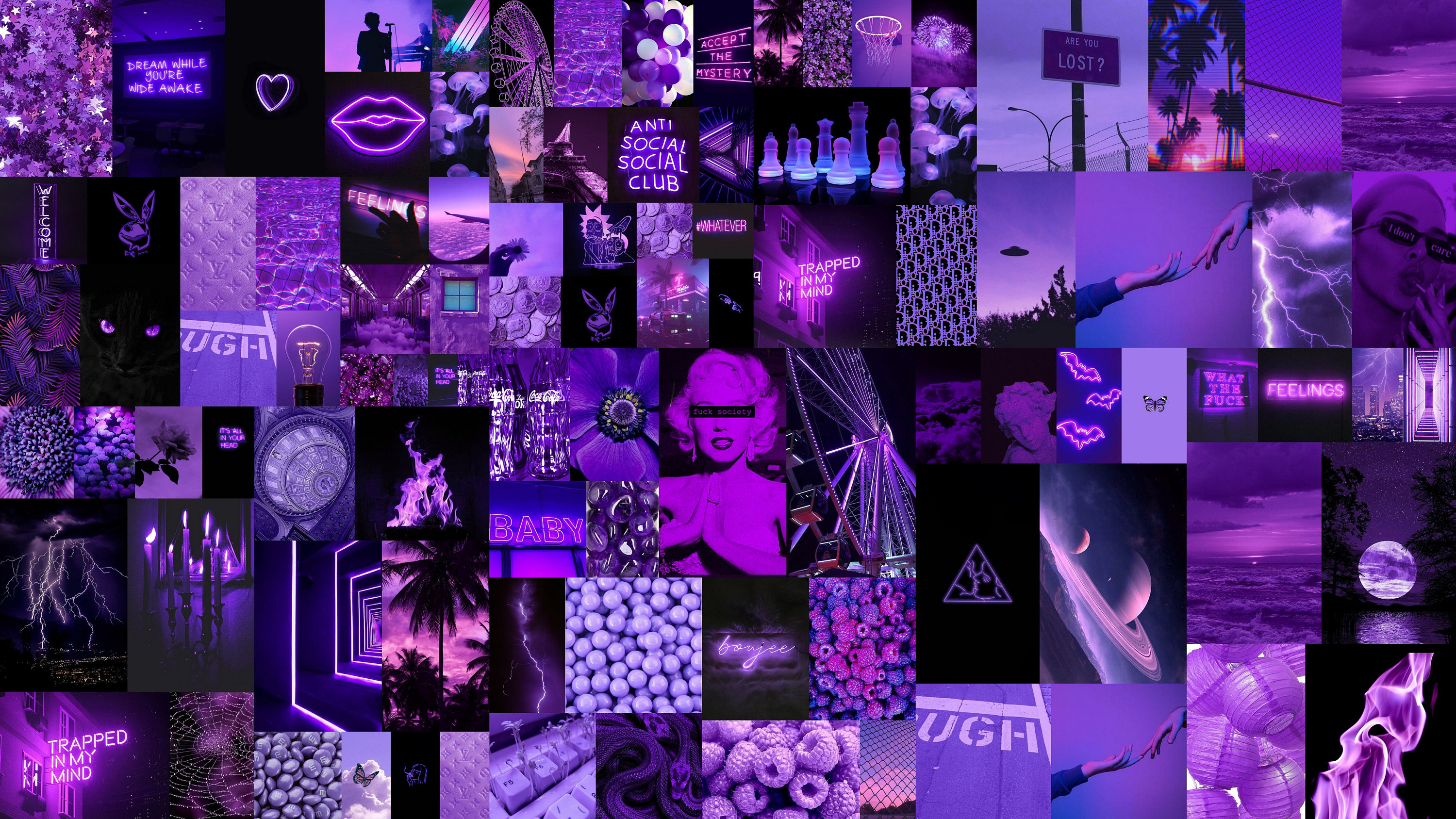 Purple Aesthetic Boujee Wall Collage Kit 100 Pieces