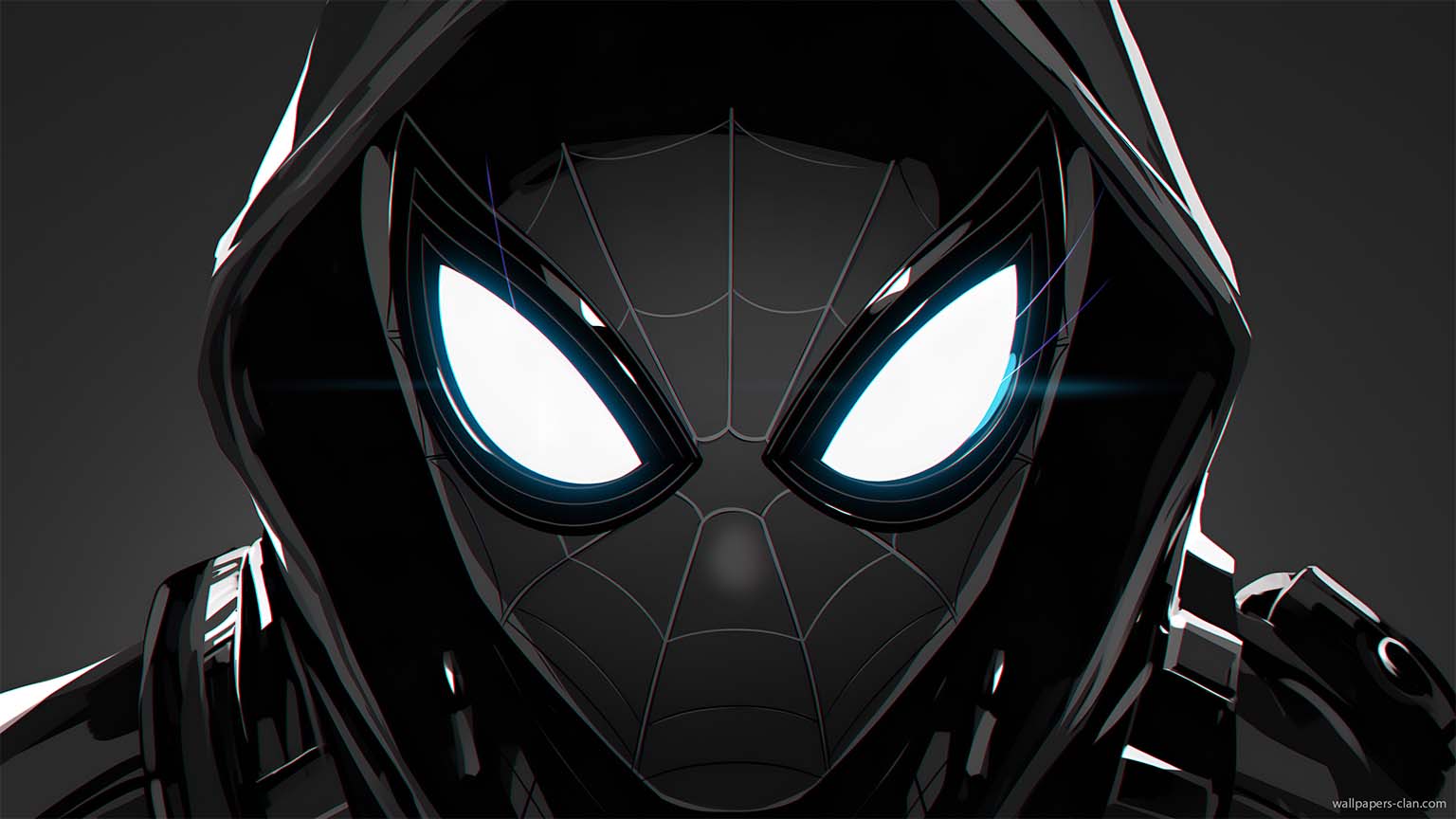 Black Suit Spiderman Glowing Eyes Desktop Wallpaper 4K