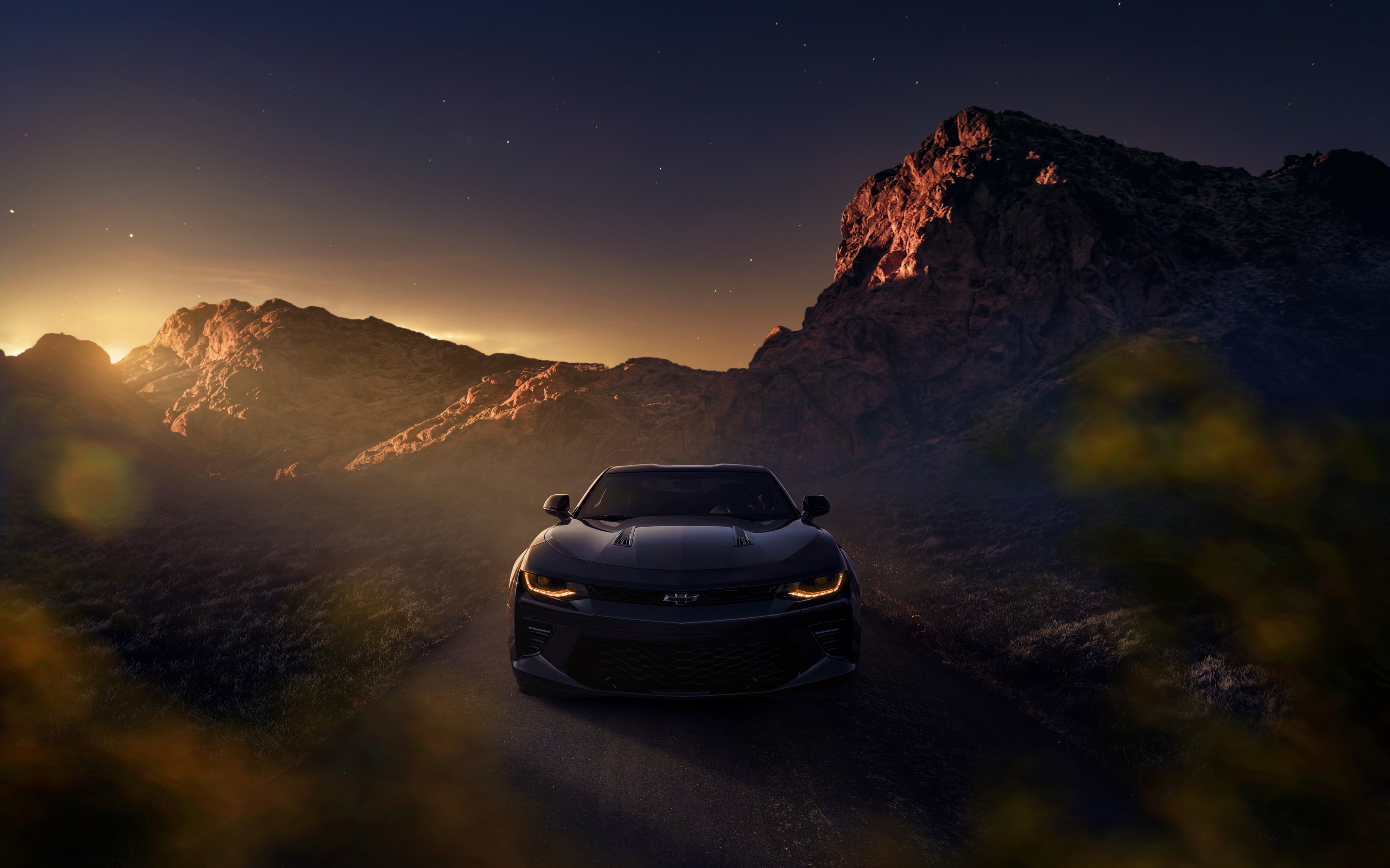 Chevrolet Camaro SS Wallpaper 4K, Aesthetic, Mountains, Evening sky