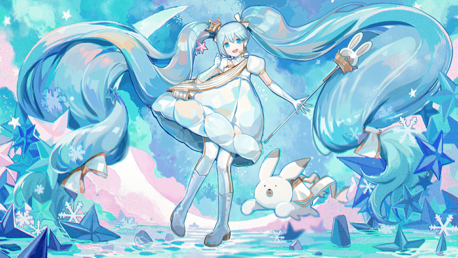 Wallpaper winter, rabbit, girl, Vocaloid, Hatsune Miku for mobile and desktop, section прочее, resolution 1920x1080